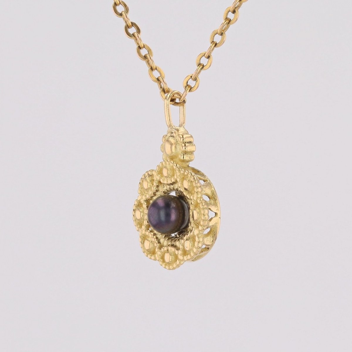 Yellow Gold Pendant With Grey Pearl-photo-3