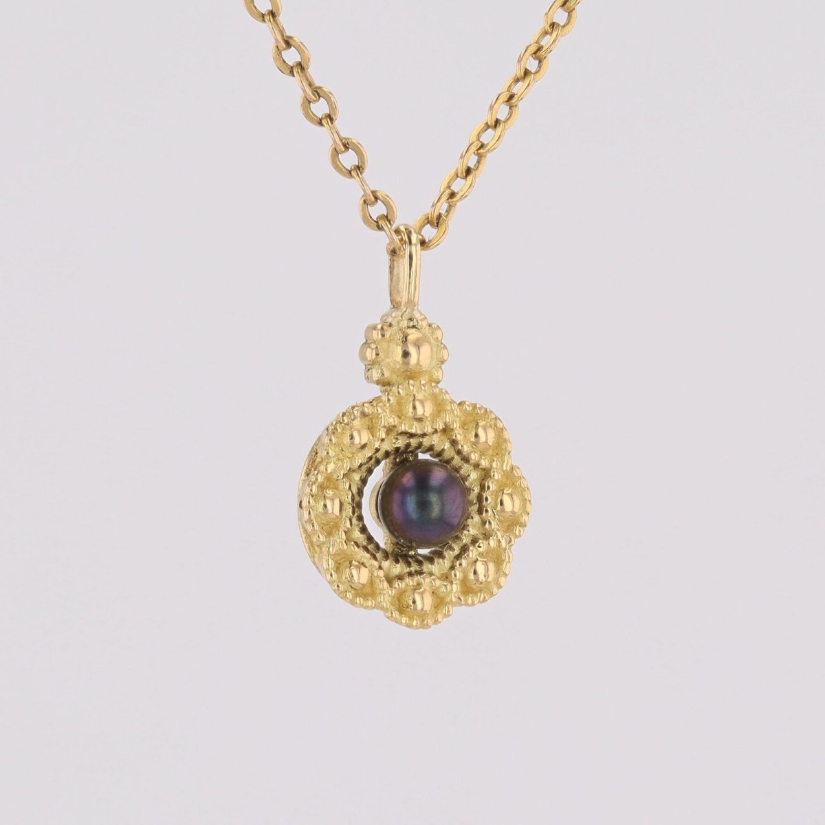 Yellow Gold Pendant With Grey Pearl-photo-4