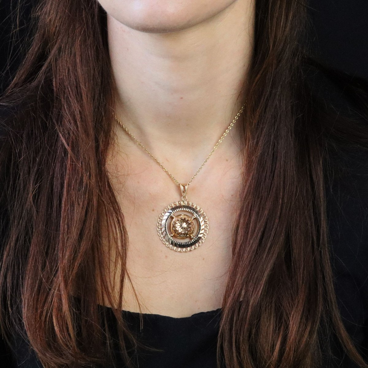 Vintage Rose Gold Rosette Pendant-photo-2
