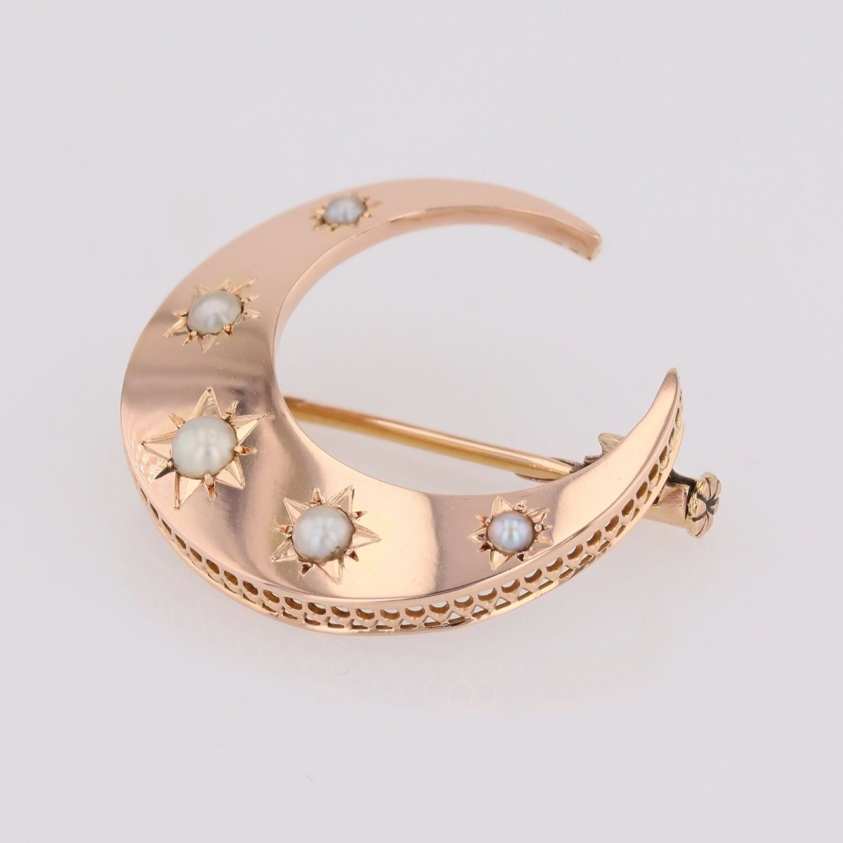 Rose Gold And Pearl Crescent Moon Brooch-photo-4