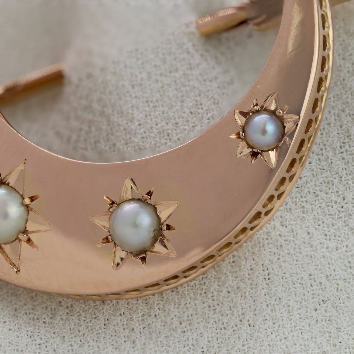 Rose Gold And Pearl Crescent Moon Brooch-photo-3