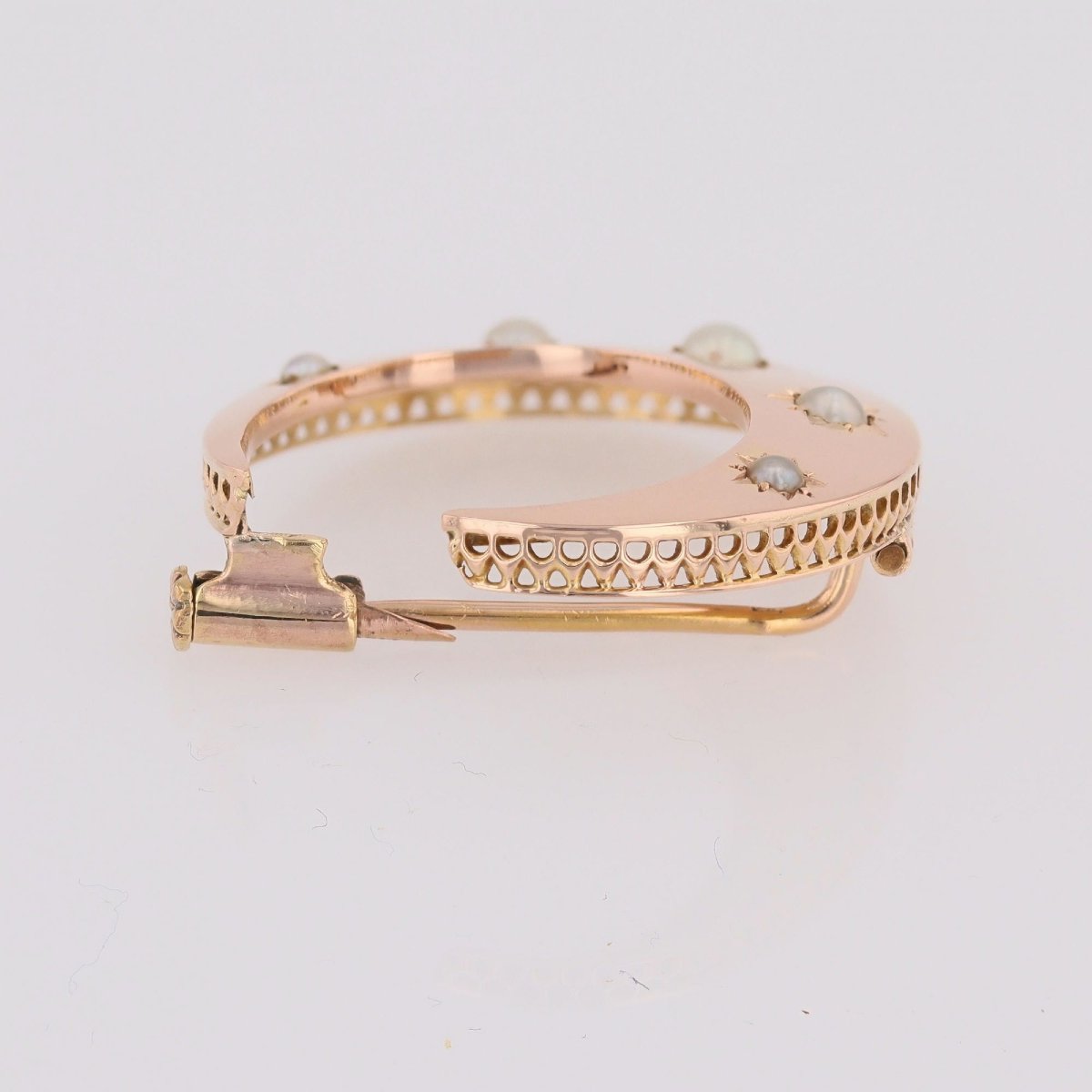 Rose Gold And Pearl Crescent Moon Brooch-photo-4