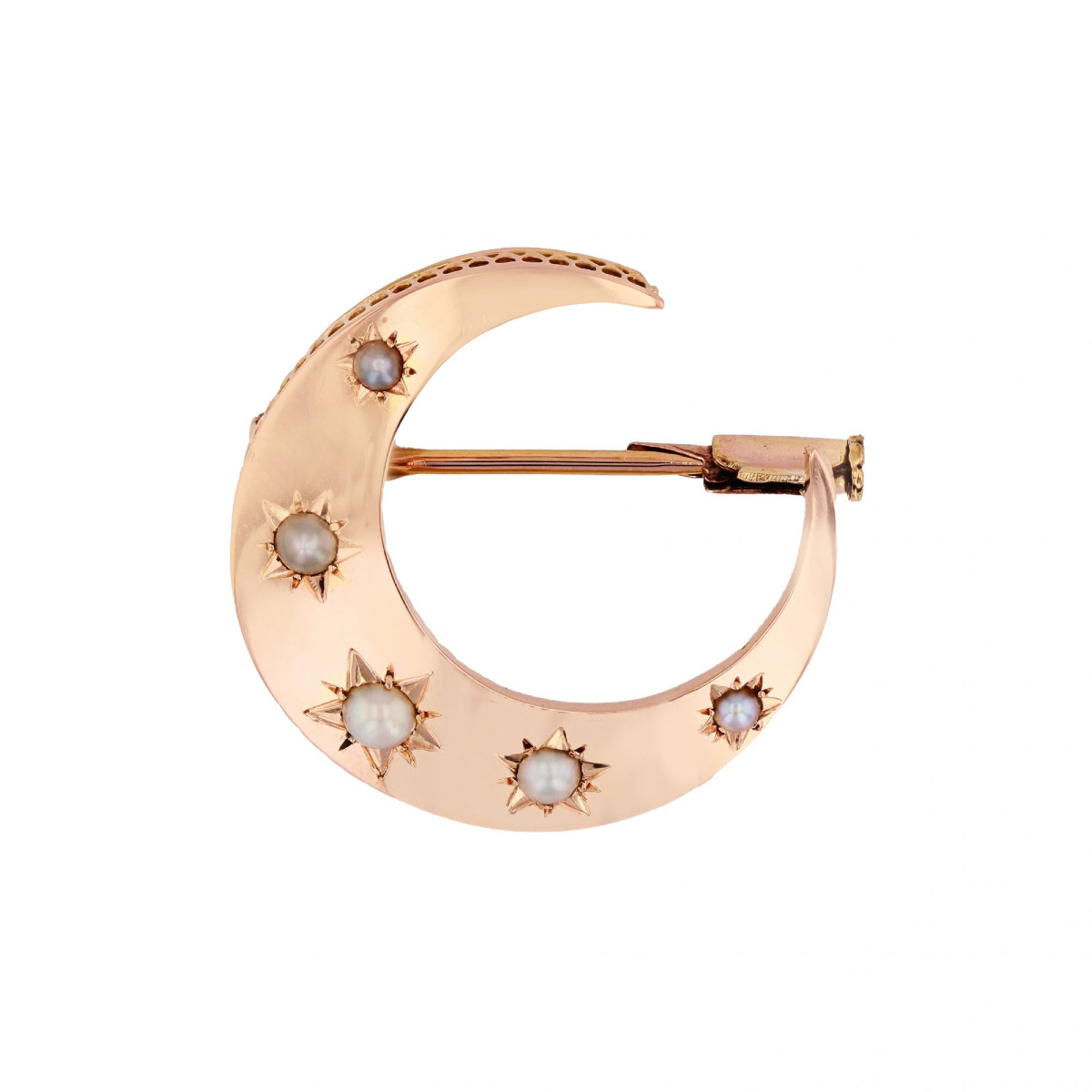 Rose Gold And Pearl Crescent Moon Brooch