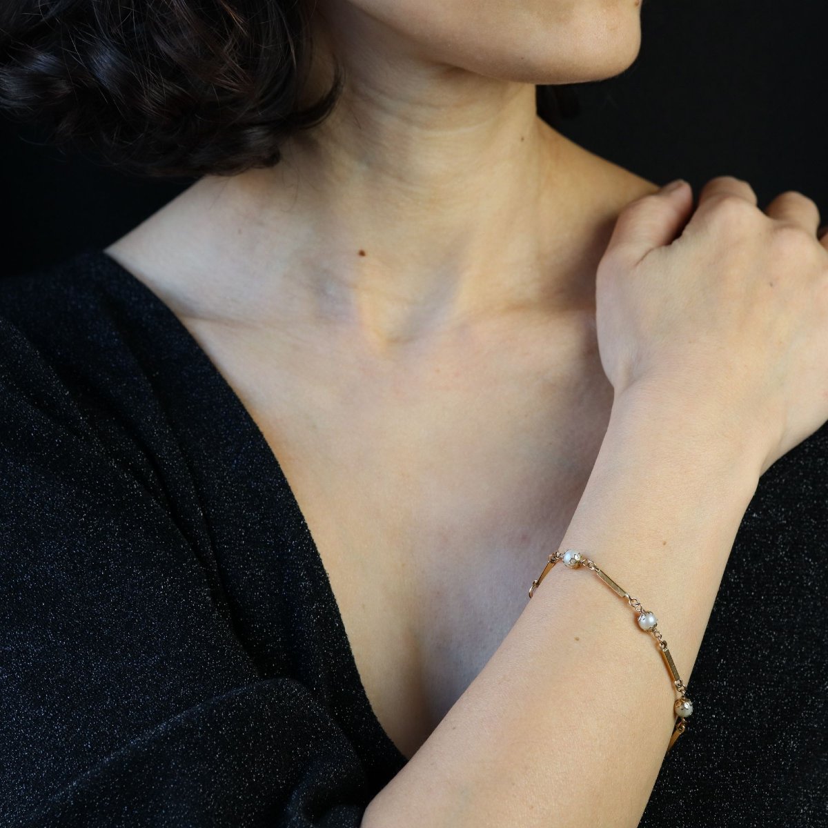 Bracelet perles de culture et barrettes d'or-photo-2