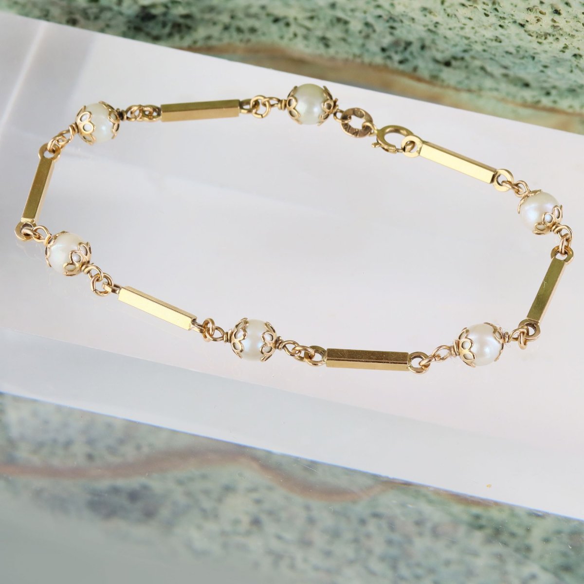 Bracelet perles de culture et barrettes d'or-photo-3