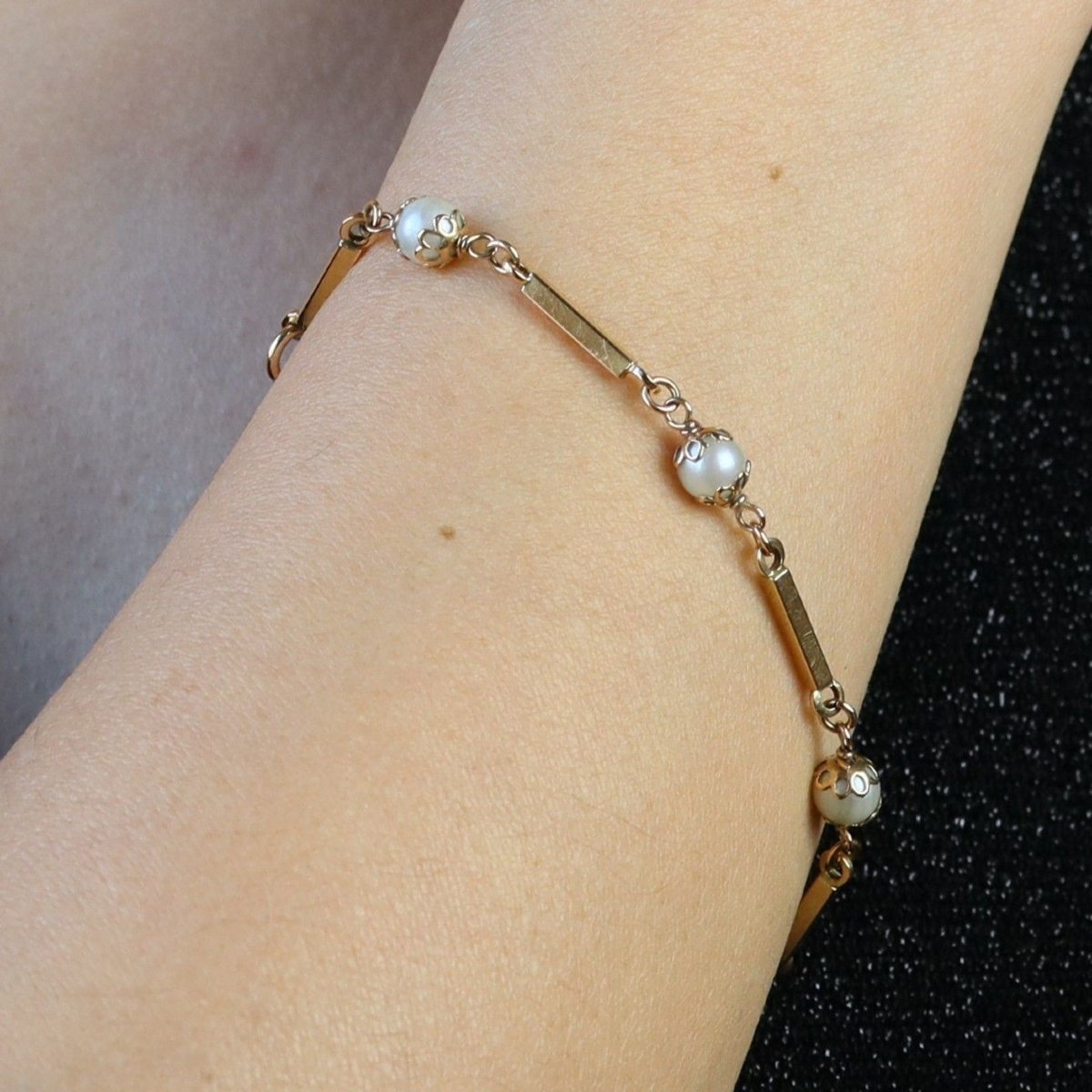 Bracelet perles de culture et barrettes d'or-photo-2