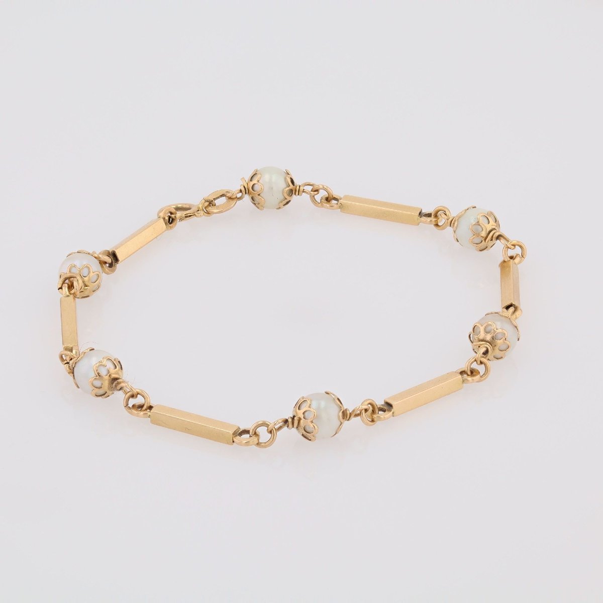 Bracelet perles de culture et barrettes d'or-photo-3