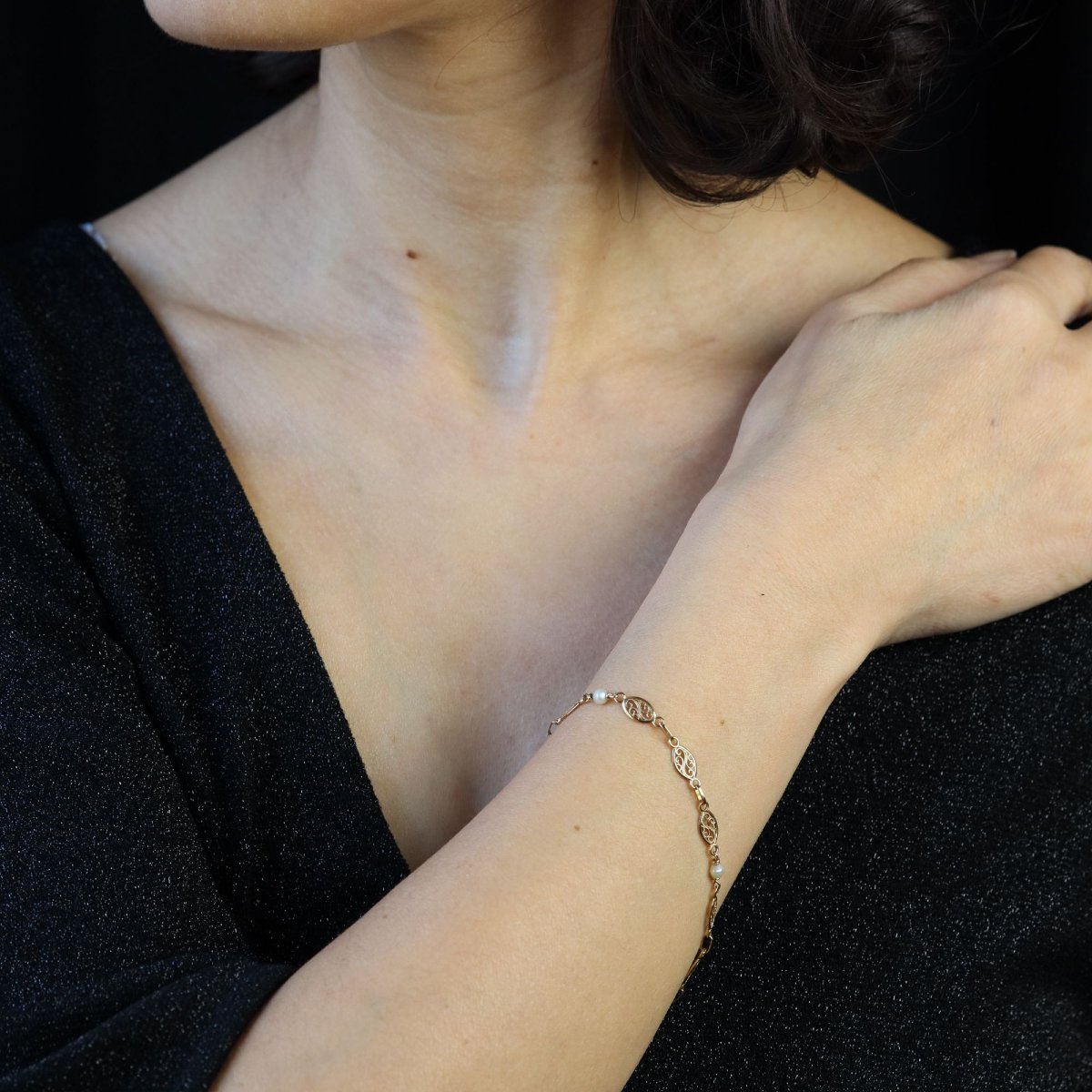 Bracelet filigranes or et perles-photo-2
