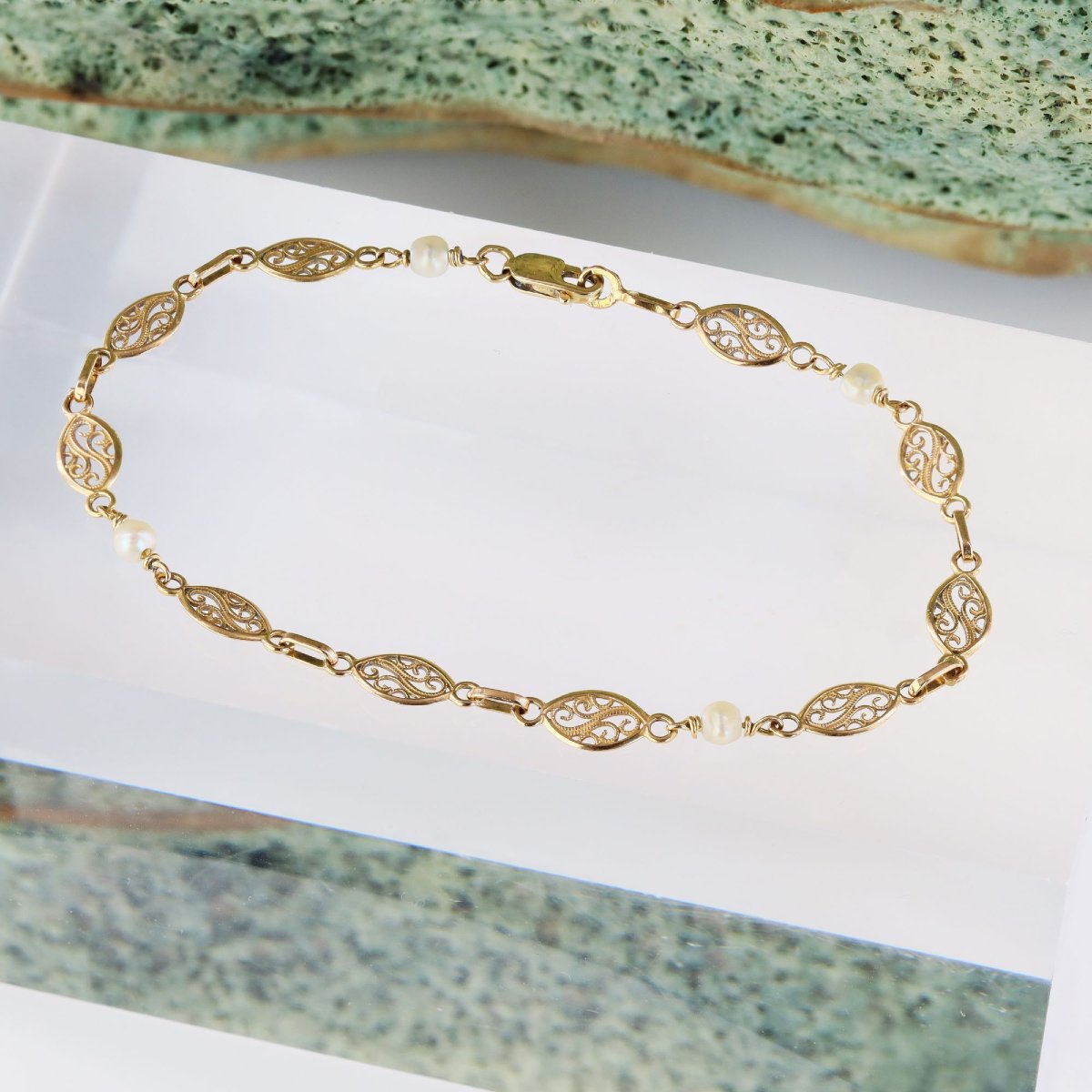 Bracelet filigranes or et perles-photo-3
