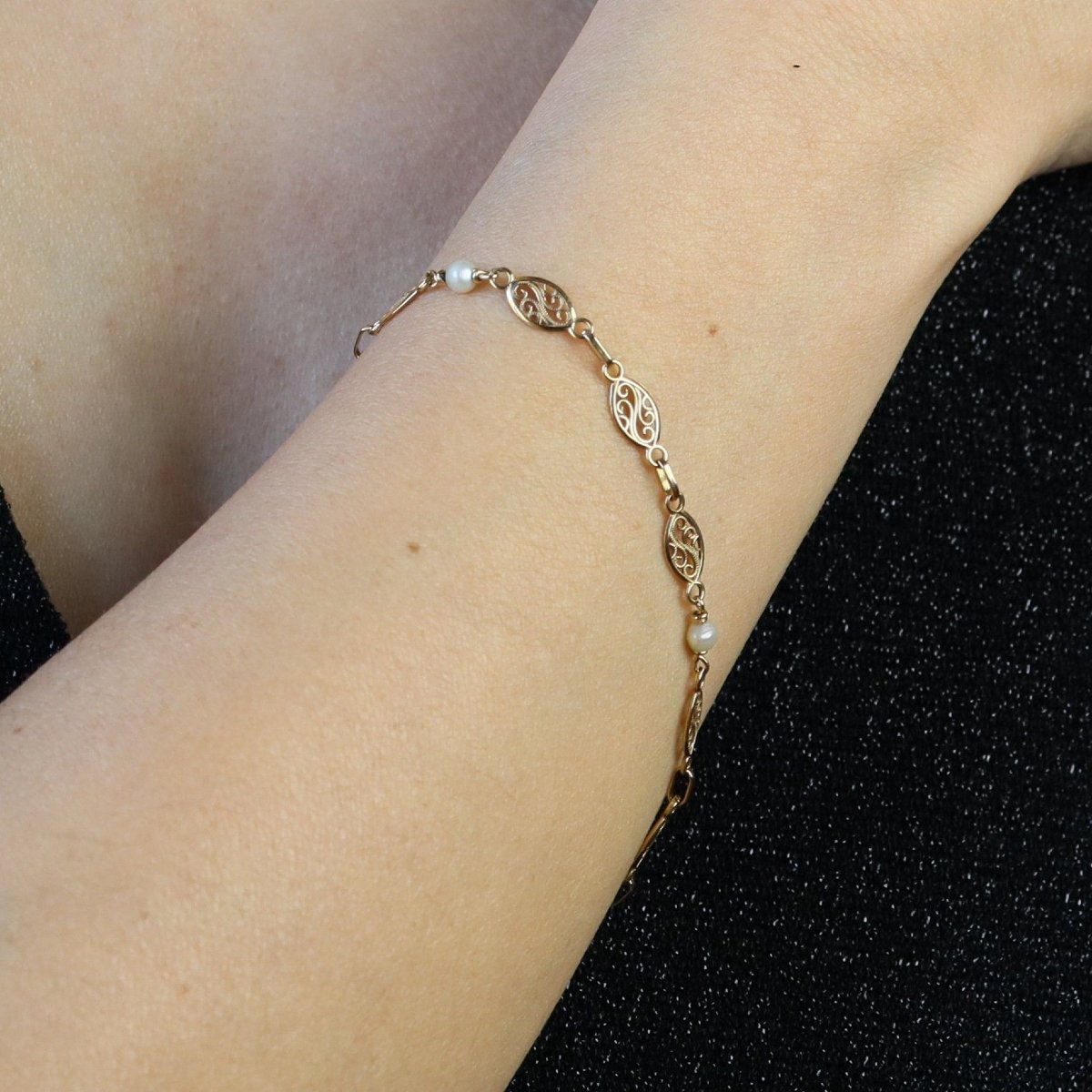 Bracelet filigranes or et perles-photo-2