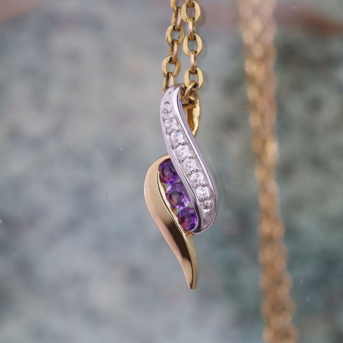 Amethyst And Diamond Pendant, Pre-owned Gold-photo-3