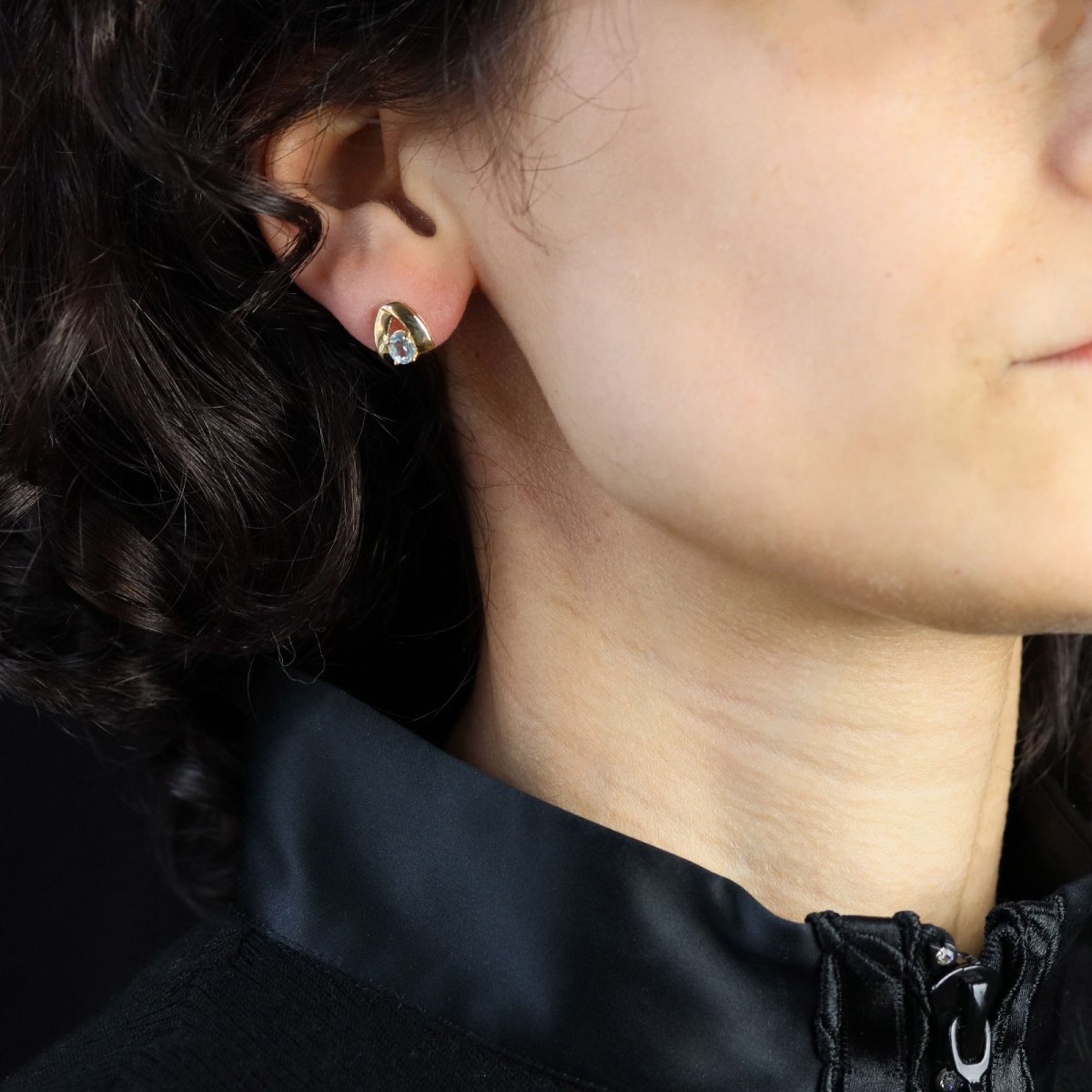 Yellow Gold Aquamarine Stud Earrings-photo-2