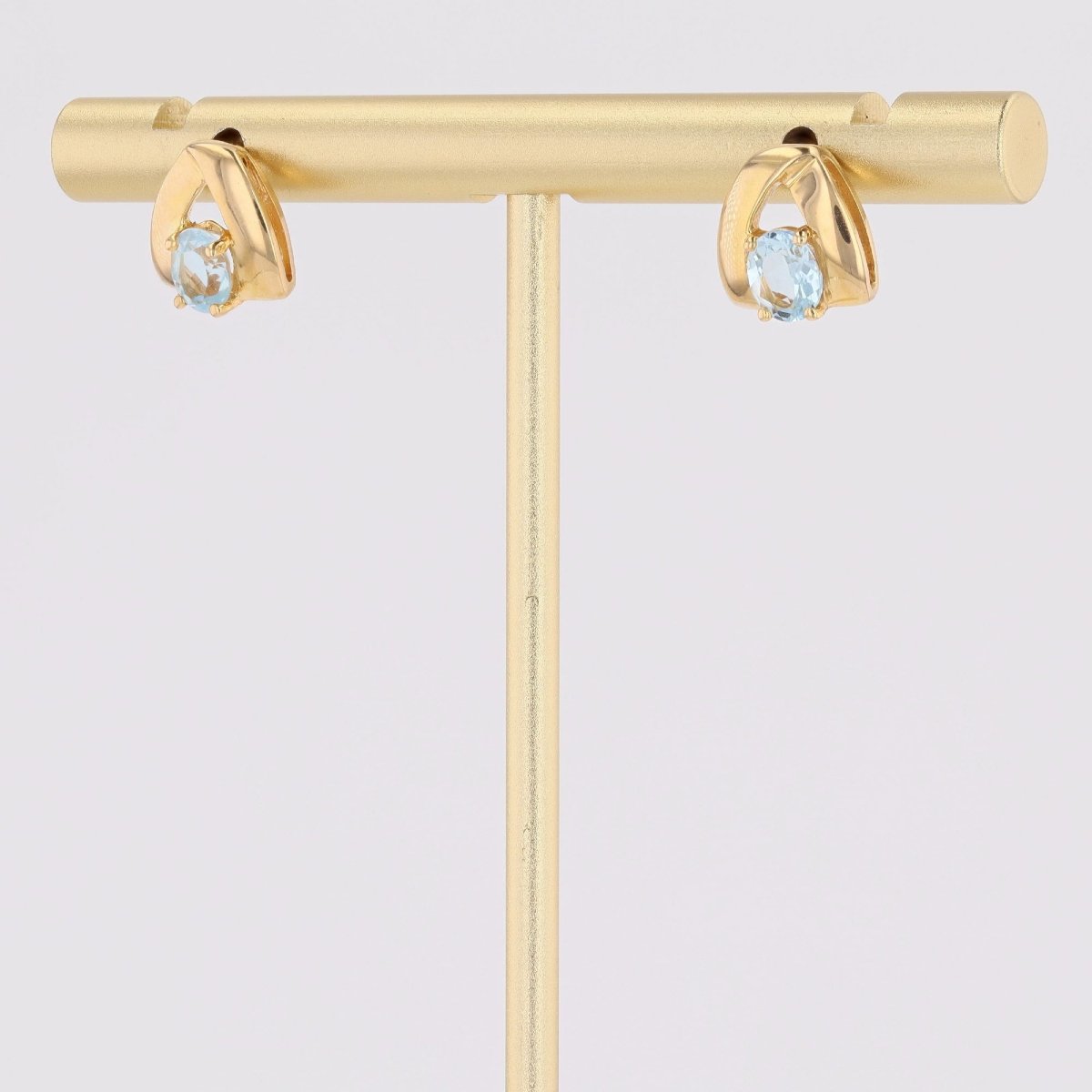 Yellow Gold Aquamarine Stud Earrings-photo-4