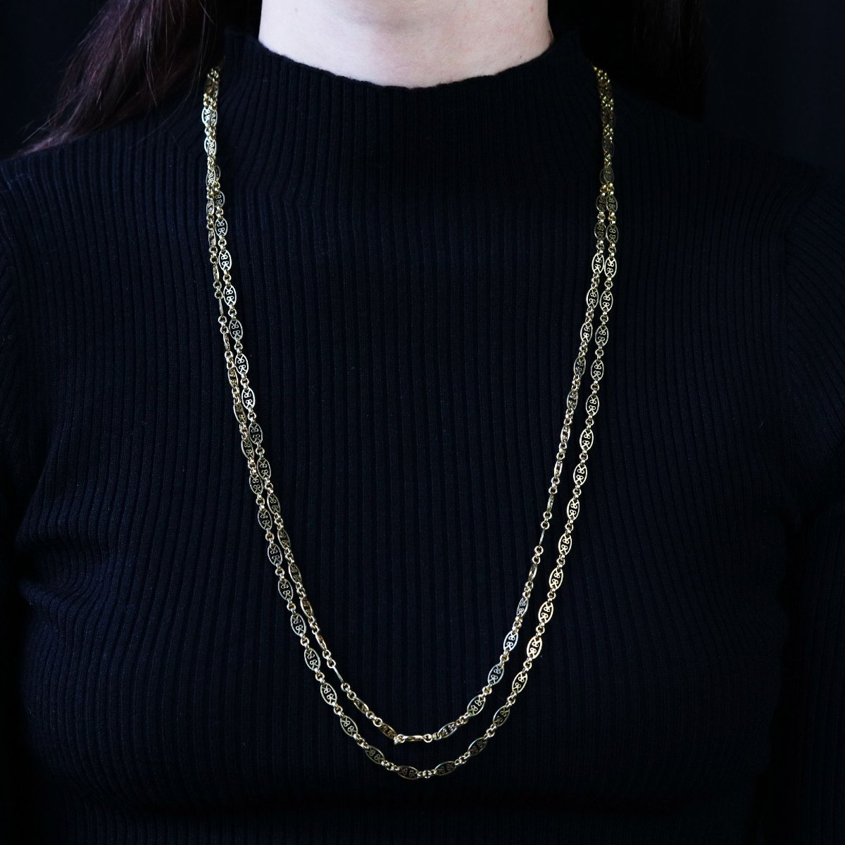 Antique Yellow Gold Sautoir Necklace-photo-2