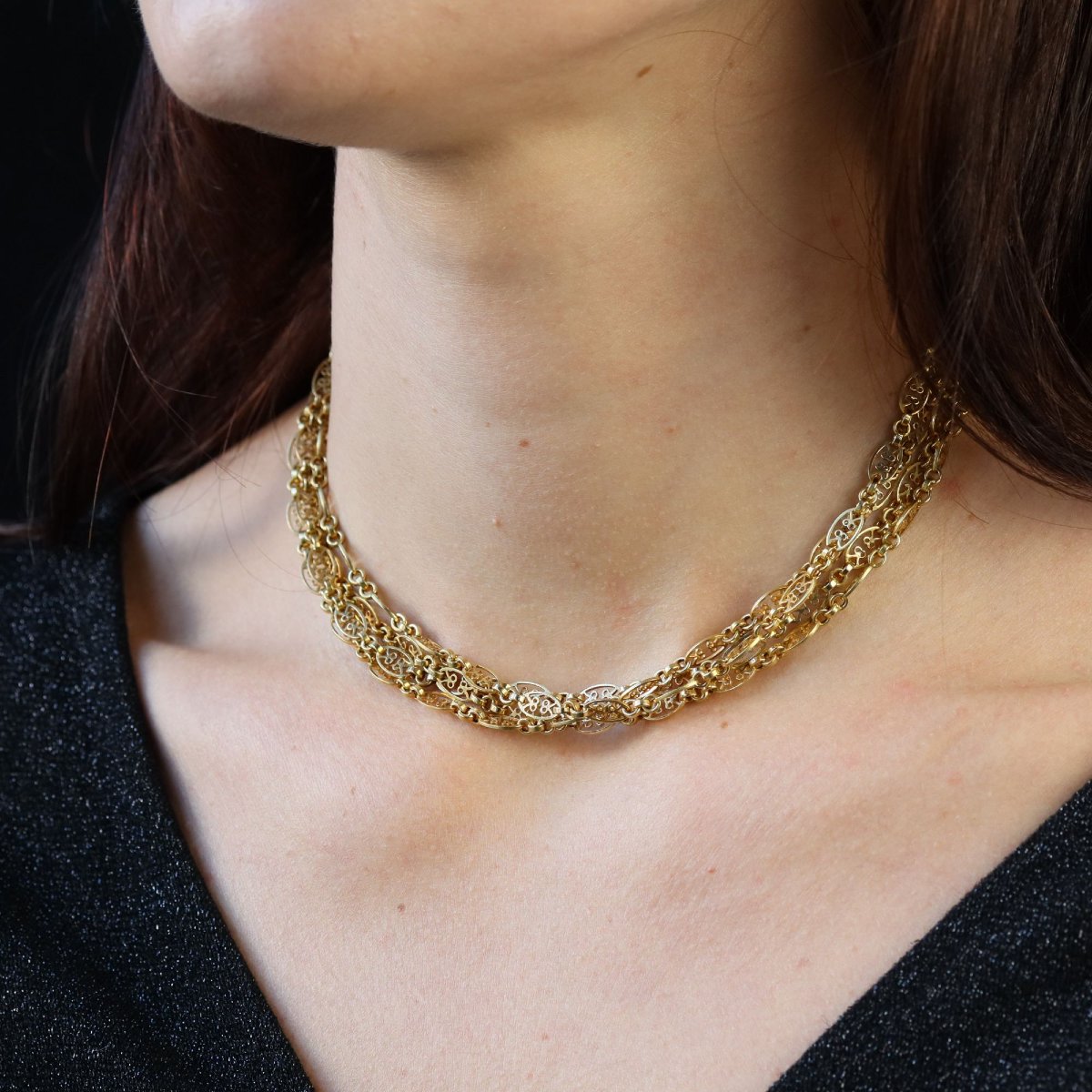 Antique Yellow Gold Sautoir Necklace-photo-3