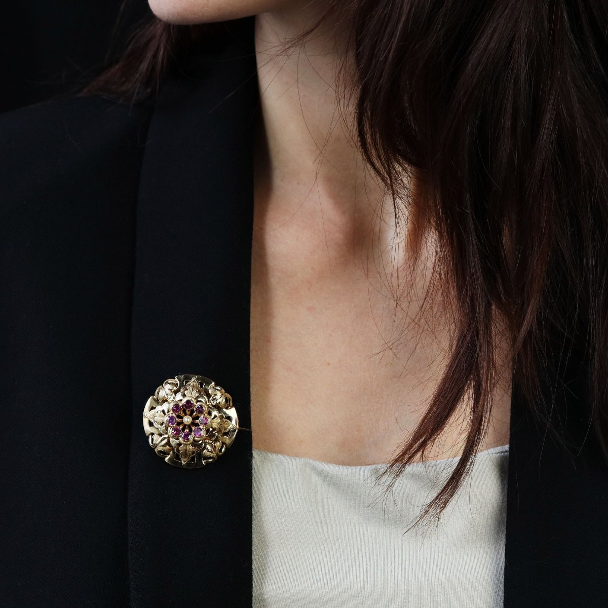 Antique Brooch With Fine Garnet Pearls-photo-2