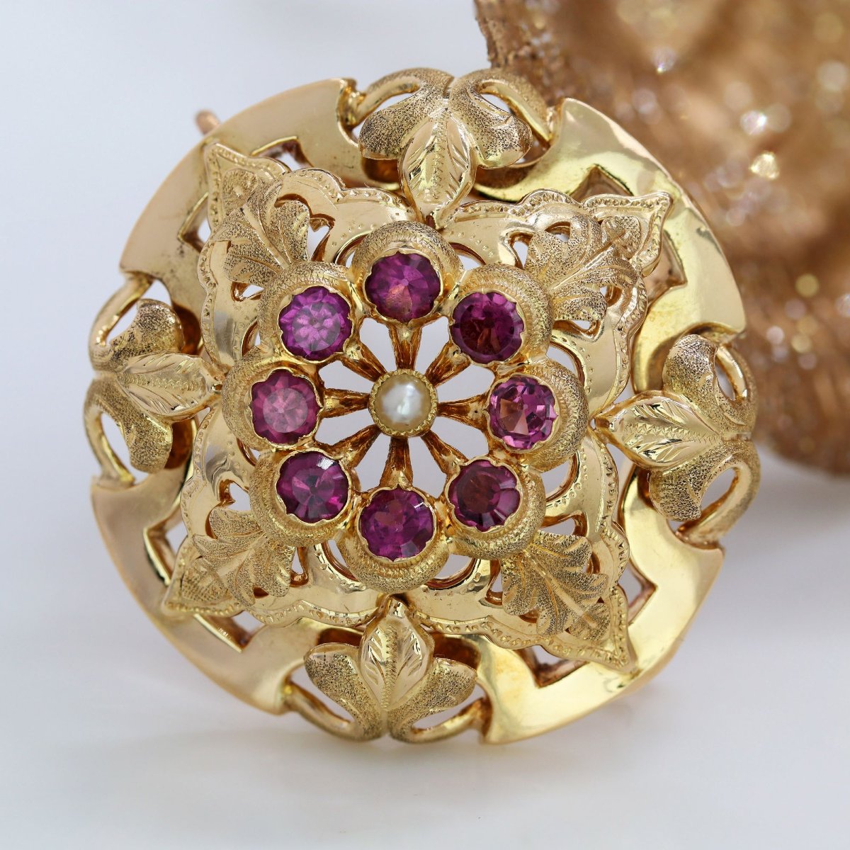 Antique Brooch With Fine Garnet Pearls-photo-1