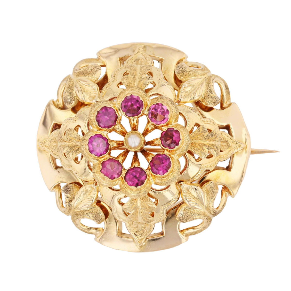 Antique Brooch With Fine Garnet Pearls