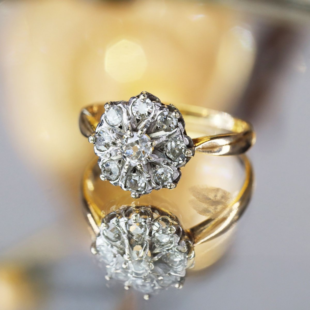 Bague ancienne marguerite de diamants-photo-3
