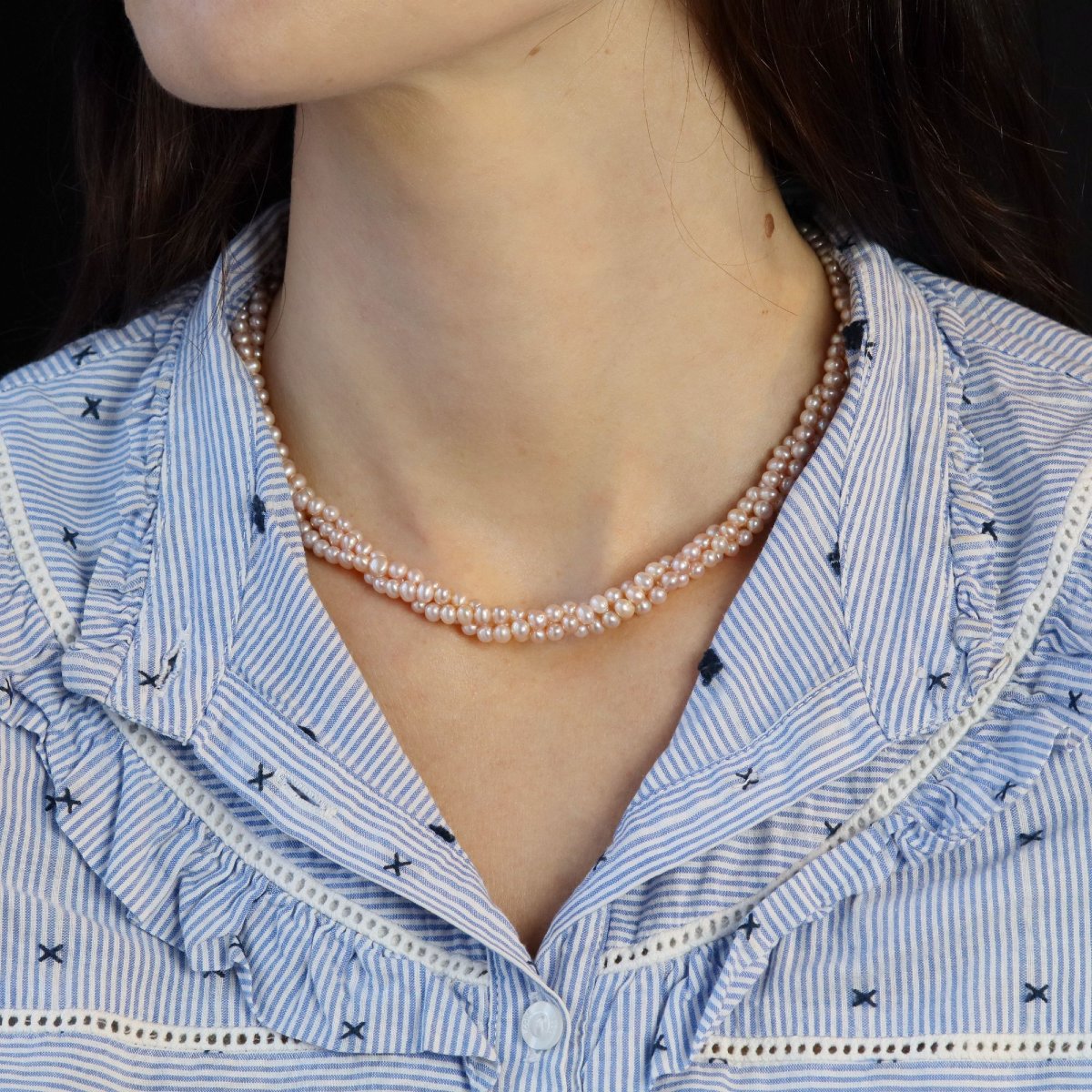 Collier 3 rangs de perles rosées-photo-2