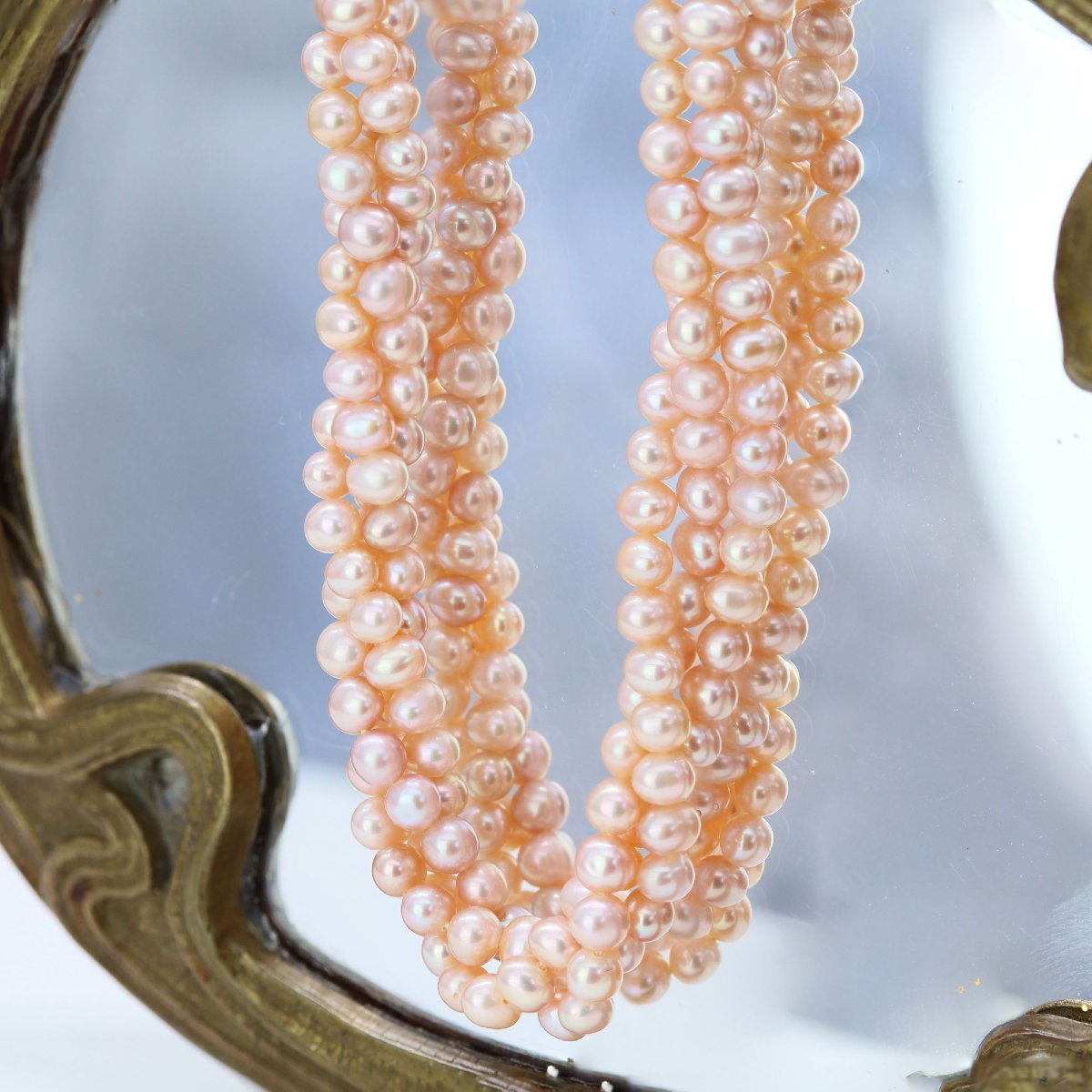 Collier 3 rangs de perles rosées-photo-3