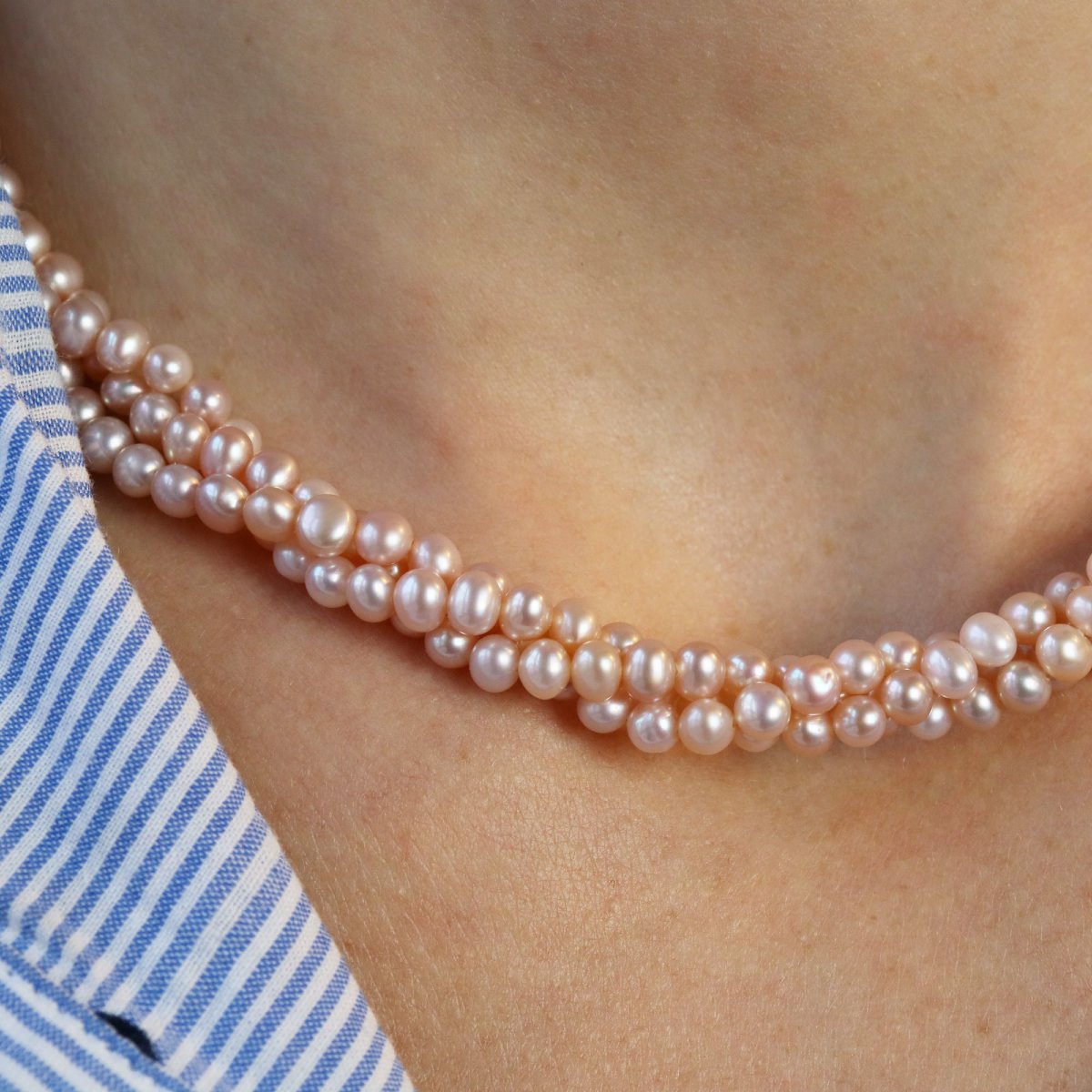 Collier 3 rangs de perles rosées-photo-3