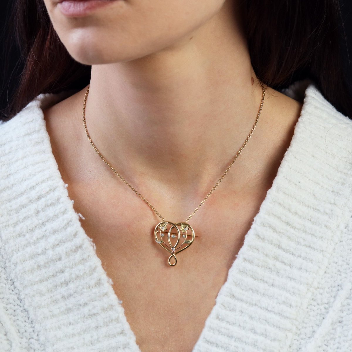 Antique Yellow Gold Brooch/pendant With Fine Pearls-photo-3