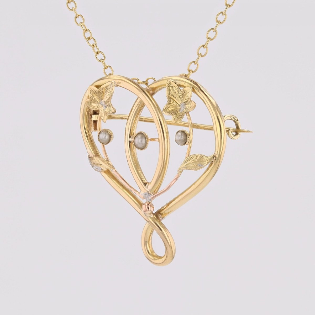 Antique Yellow Gold Brooch/pendant With Fine Pearls-photo-1