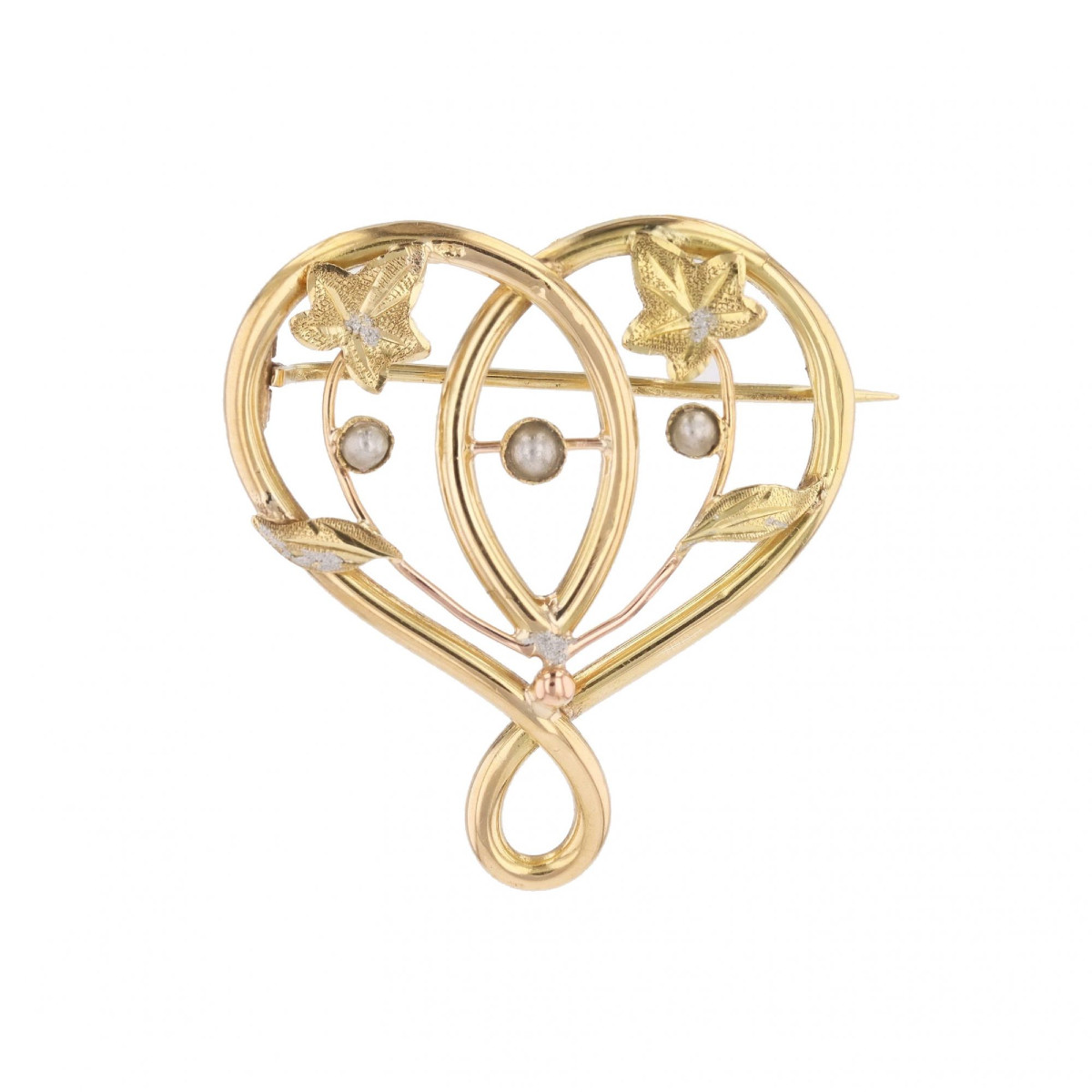 Antique Yellow Gold Brooch/pendant With Fine Pearls