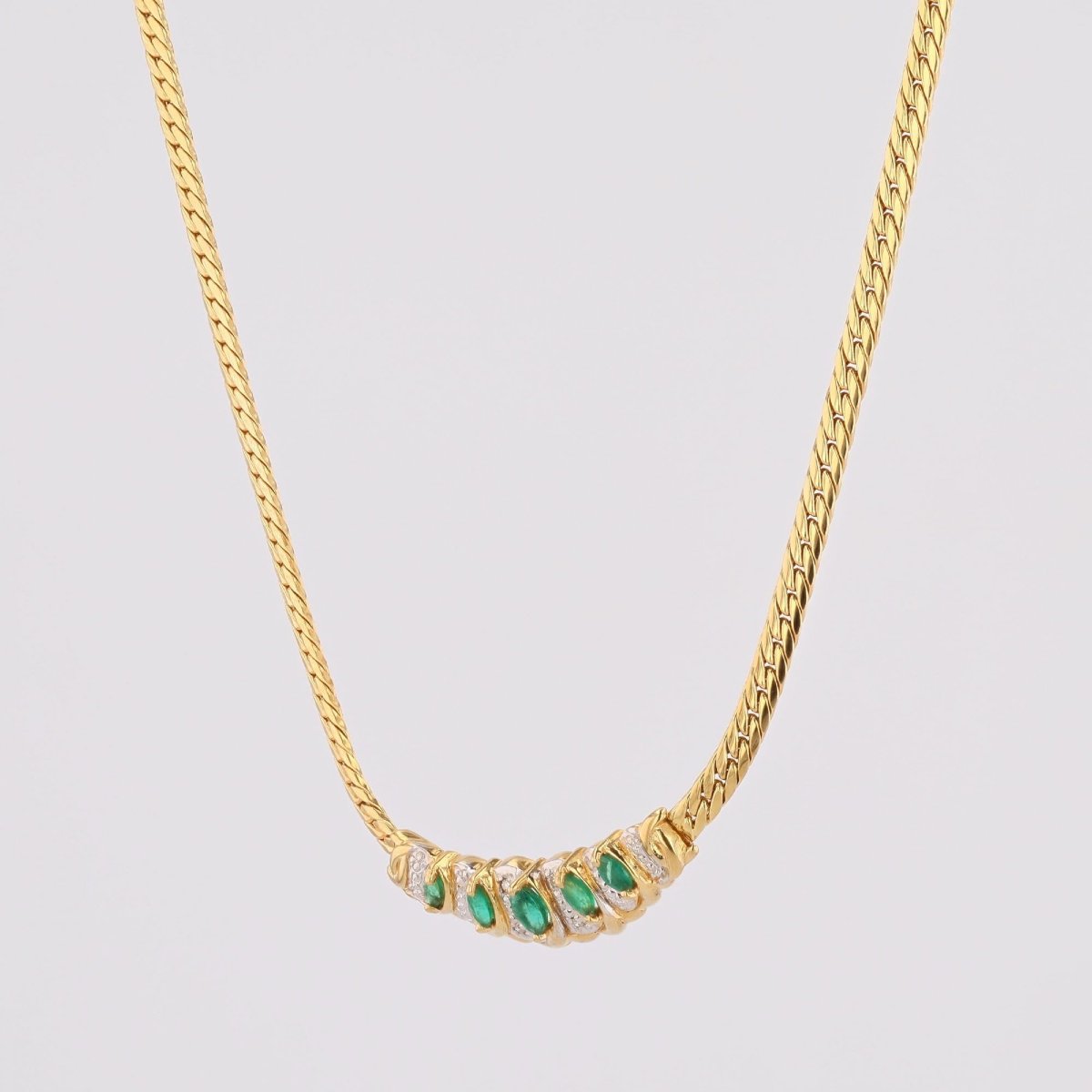 Emerald And Diamond Necklace In Yellow Gold.-photo-1