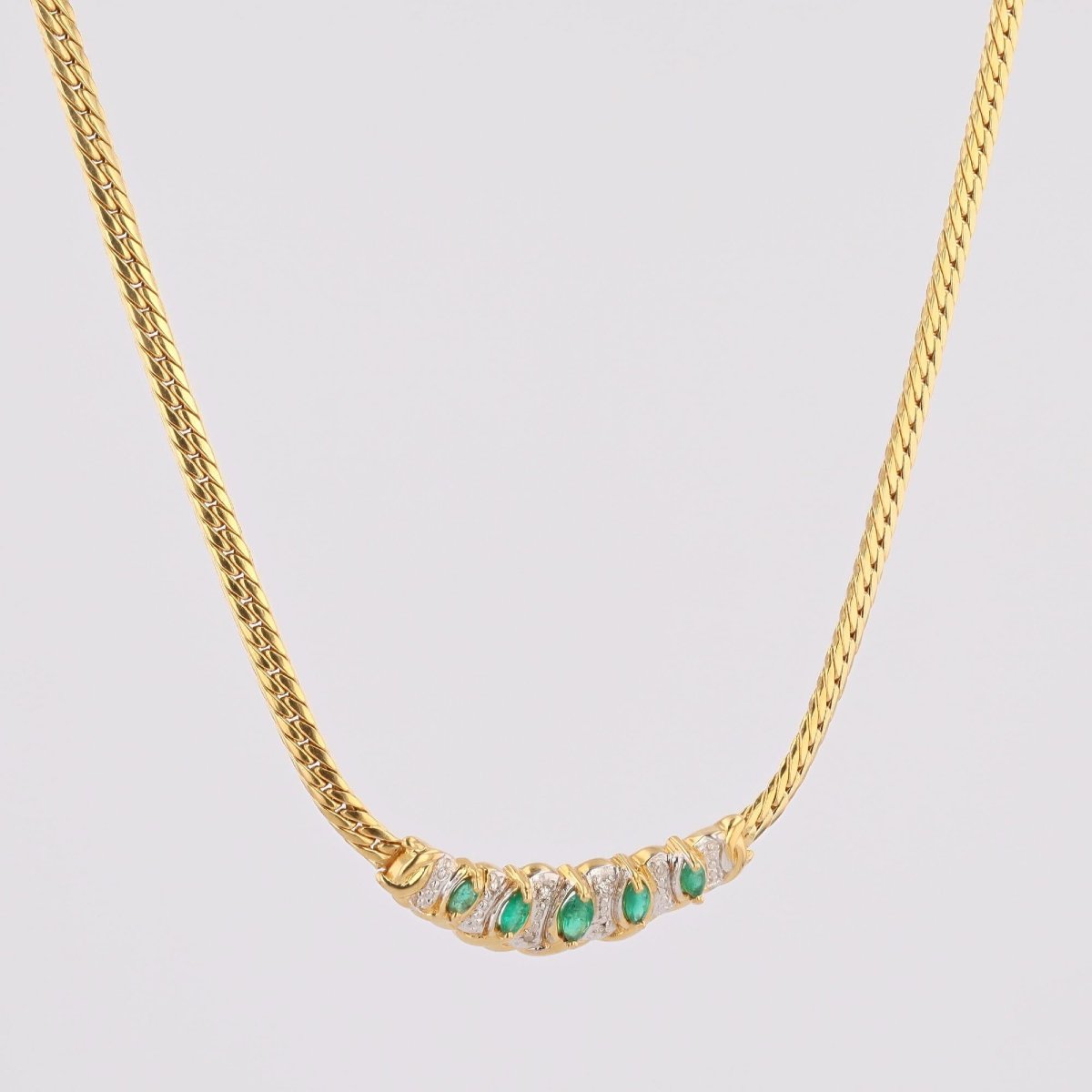 Emerald And Diamond Necklace In Yellow Gold.-photo-2