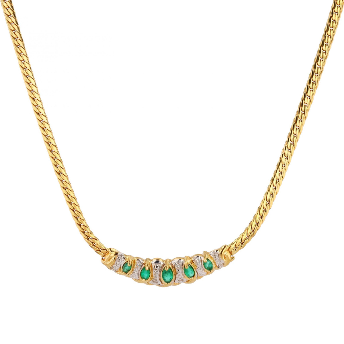 Emerald And Diamond Necklace In Yellow Gold.
