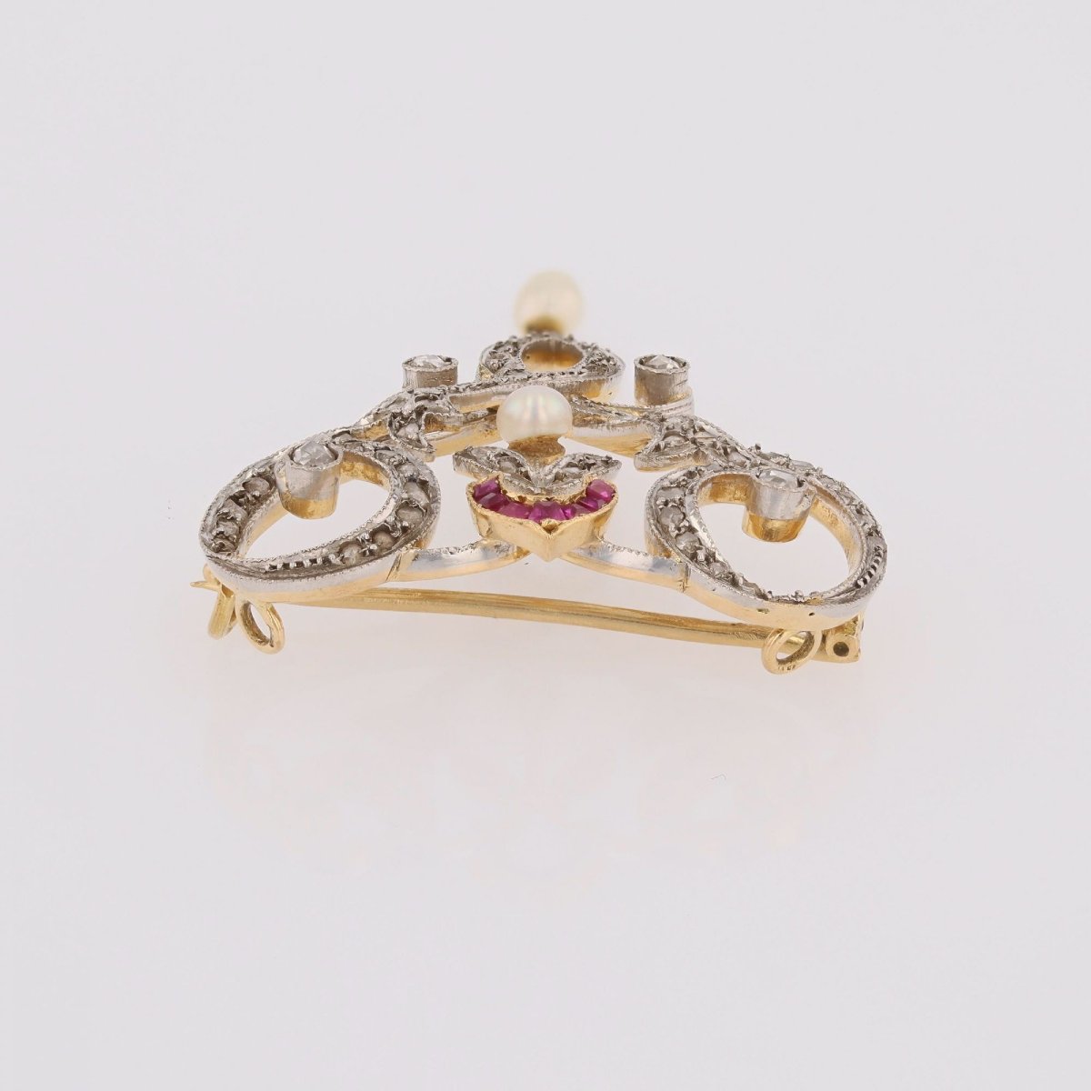 Broche pendentif Art Nouveau diamants perles fines et rubis-photo-5