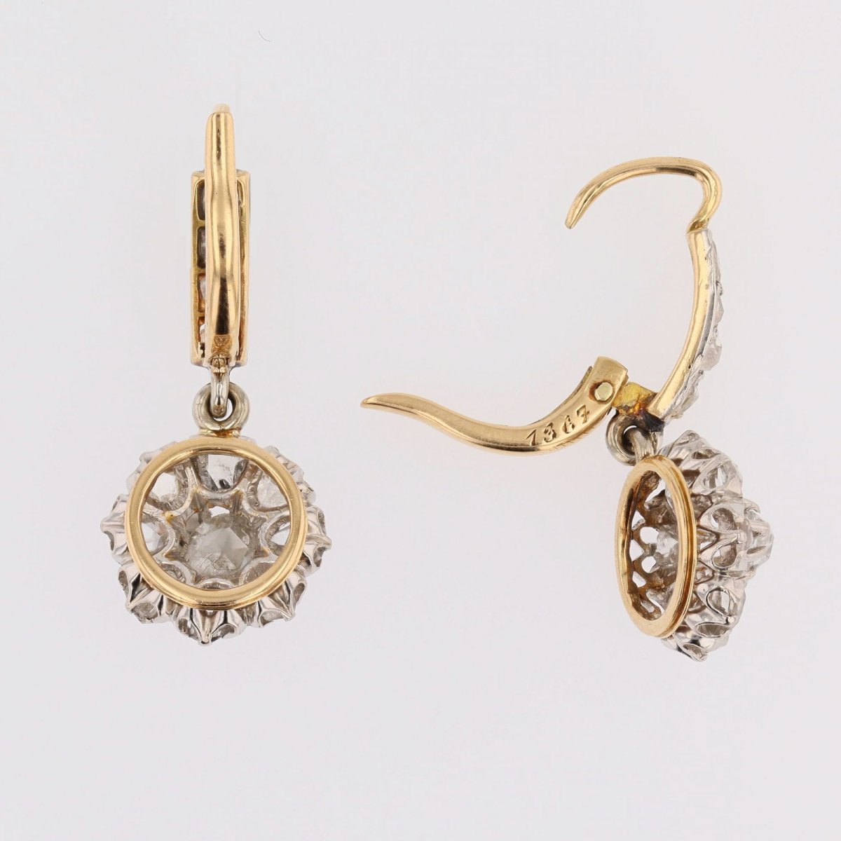 Boucles d'oreilles anciennes diamants pendantes-photo-5