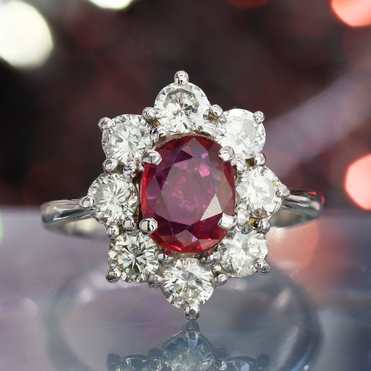Daisy Ring With Diamonds, Rubies, And White Gold-photo-3