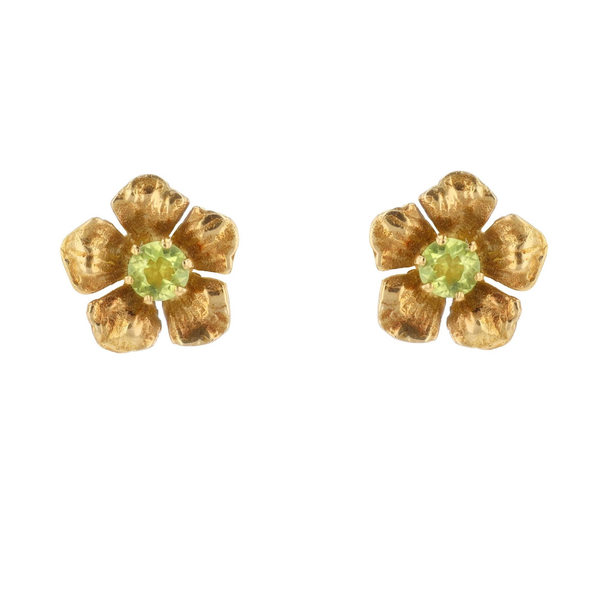 Boucles d'oreilles puces fleurs péridots