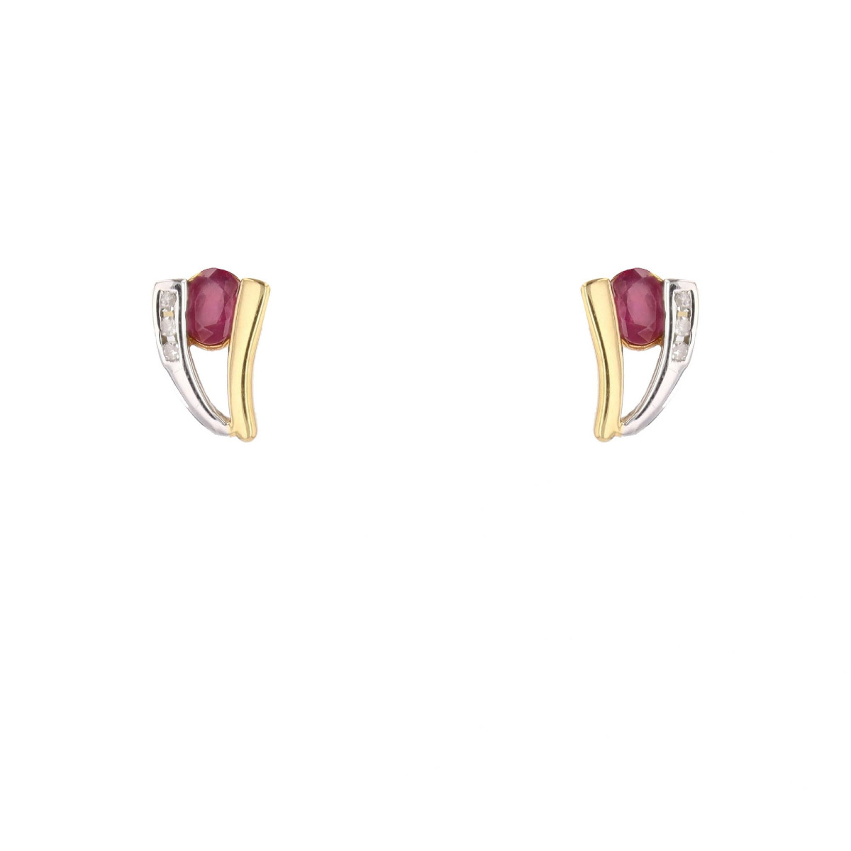 Ruby, Diamond, And Two-tone Gold Stud Earrings