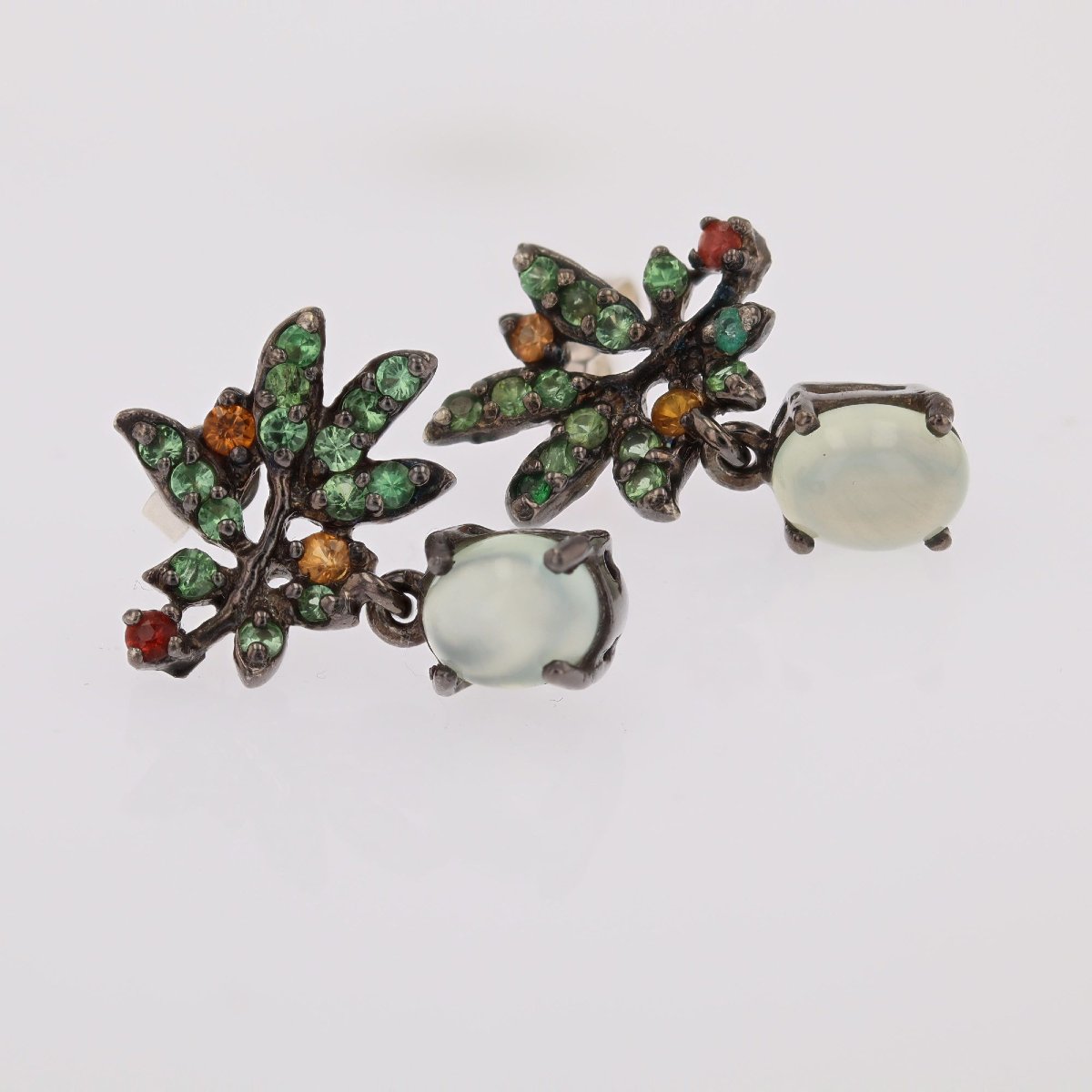 Boucles d'oreilles grenats préhnites sur argent noirci-photo-4