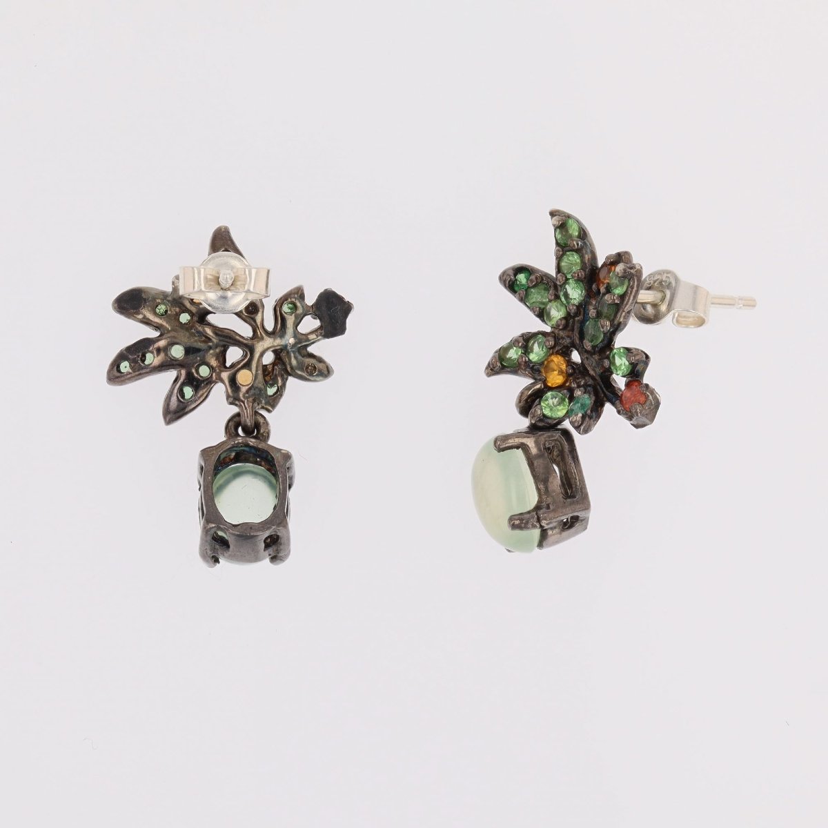 Boucles d'oreilles grenats préhnites sur argent noirci-photo-5