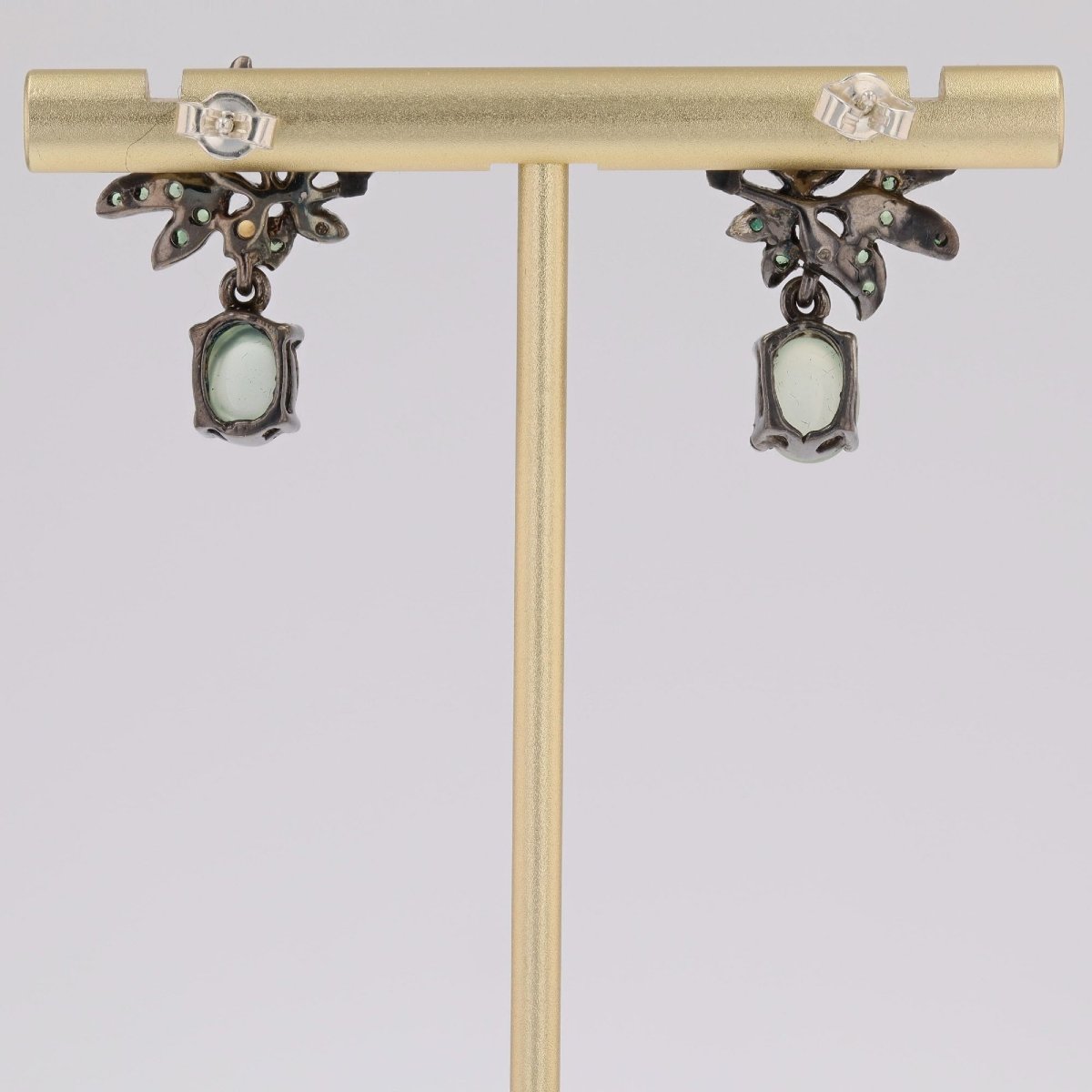 Boucles d'oreilles grenats préhnites sur argent noirci-photo-6