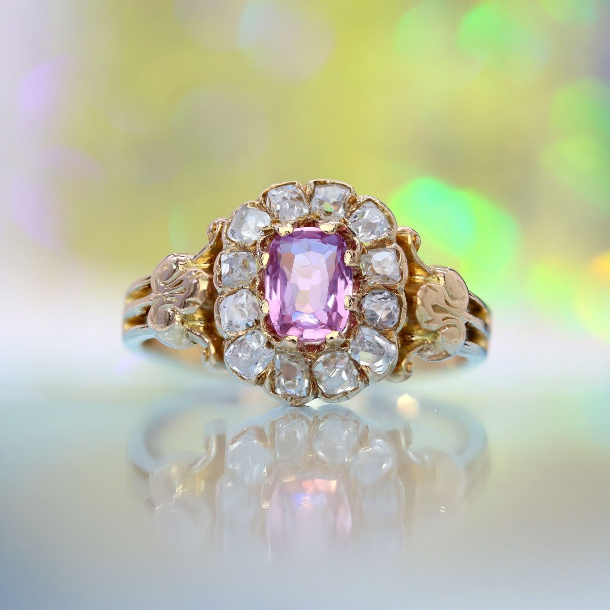 Antique Ring With Pink Sapphire And Diamonds-photo-3