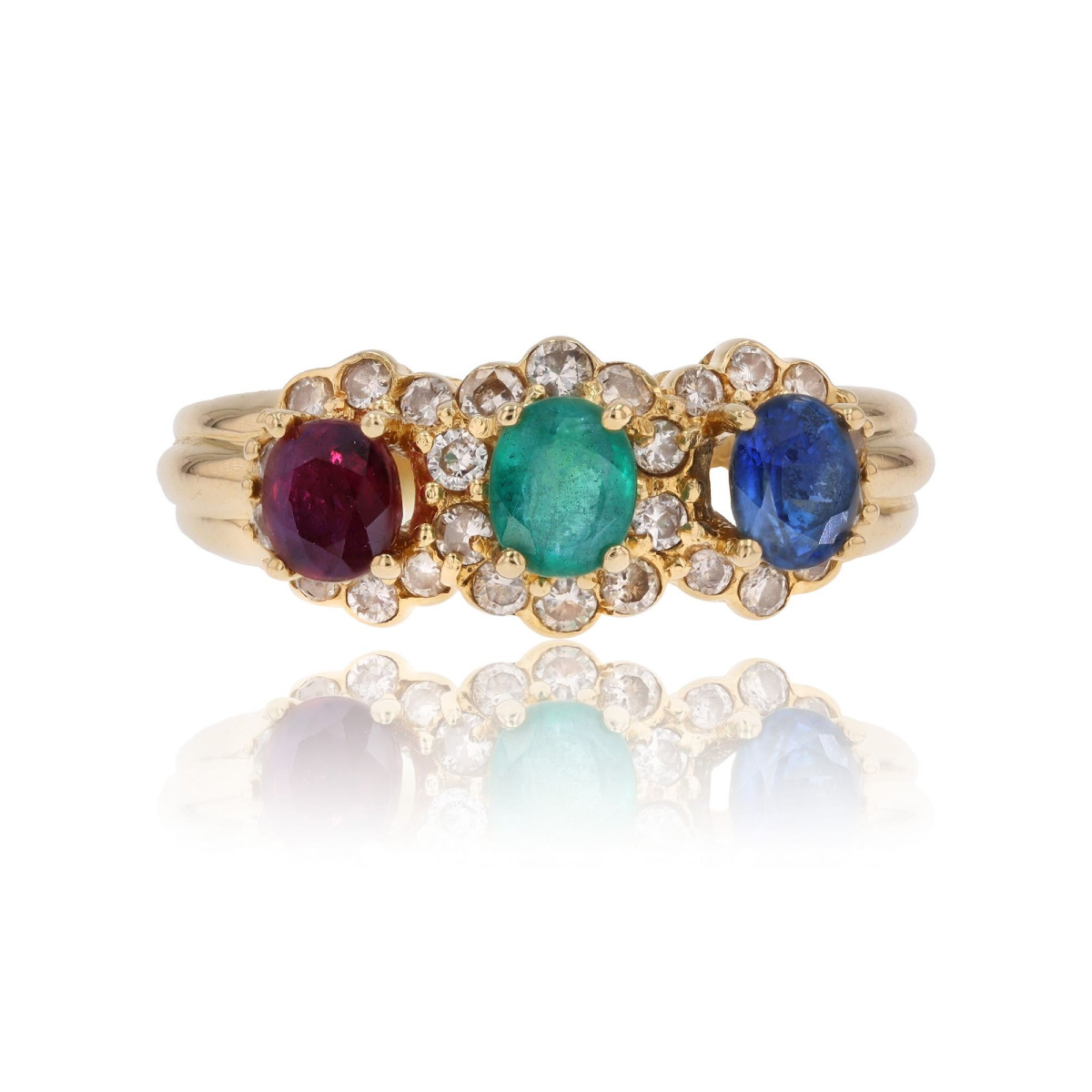 Emerald, Sapphire, Ruby, And Diamond Ring