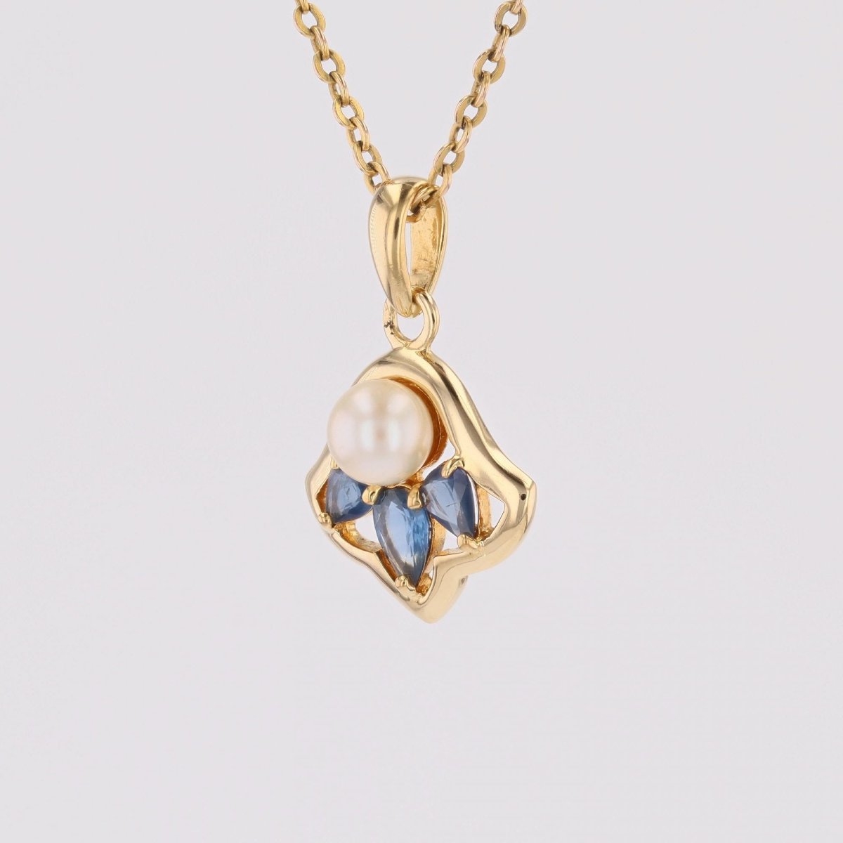 Pendentif or jaune perle de culture et saphirs-photo-4