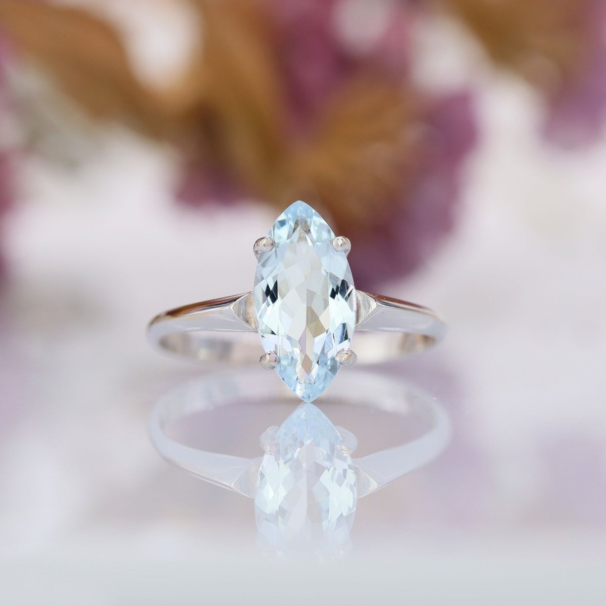 White Gold Marquise Aquamarine Ring-photo-3