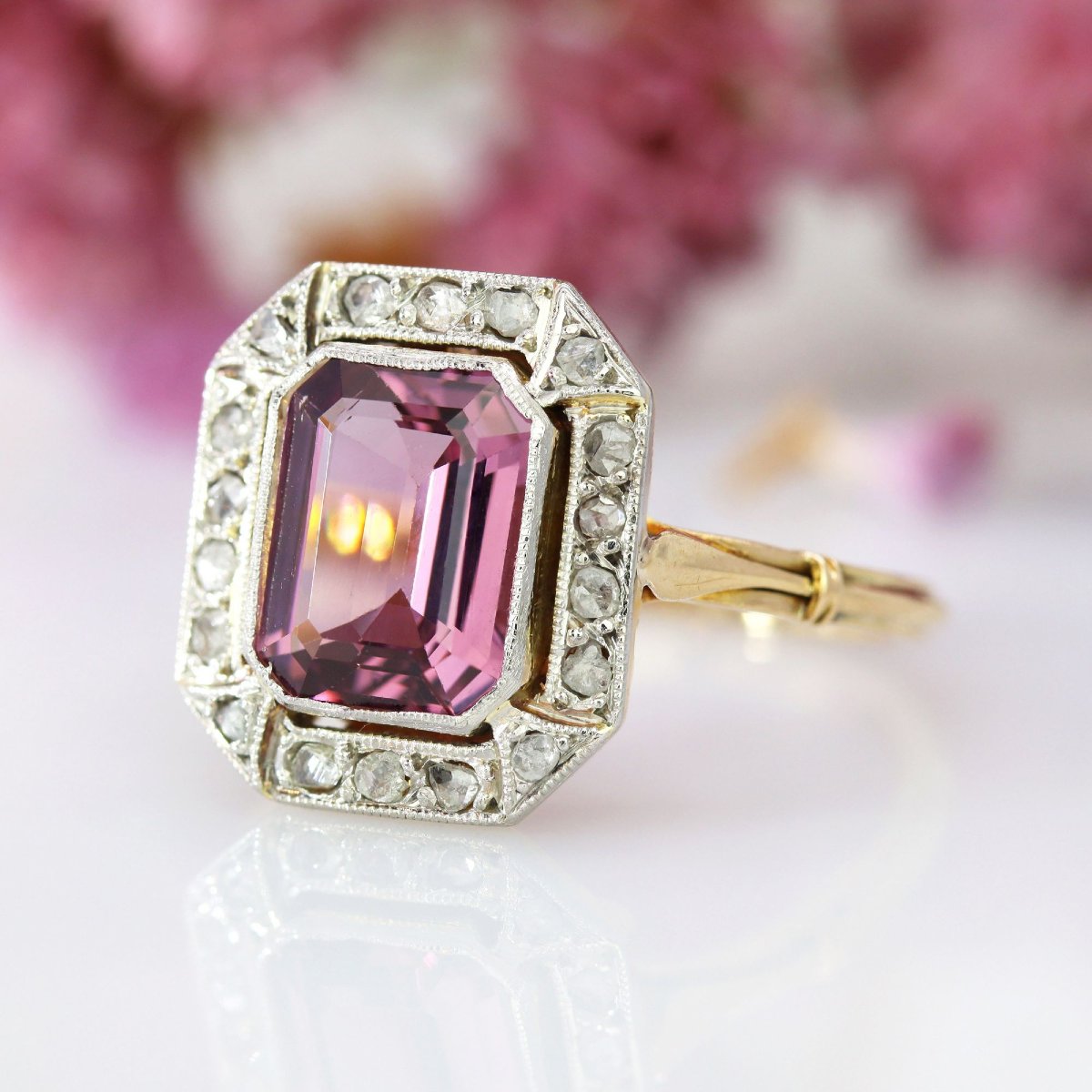 Art Deco Pink Spinel And Diamond Ring-photo-4