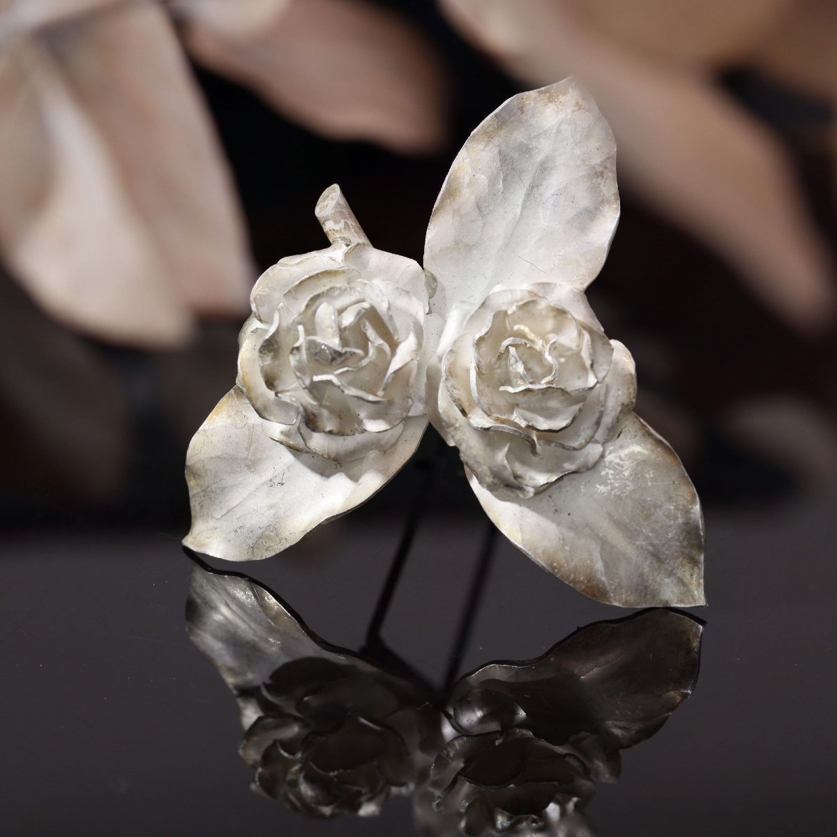 Antique Silver Rosebud Brooch By Georges Renée Lecomte-photo-3