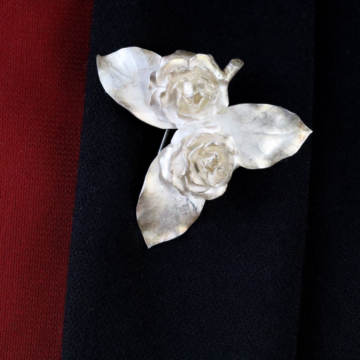 Antique Silver Rosebud Brooch By Georges Renée Lecomte-photo-3