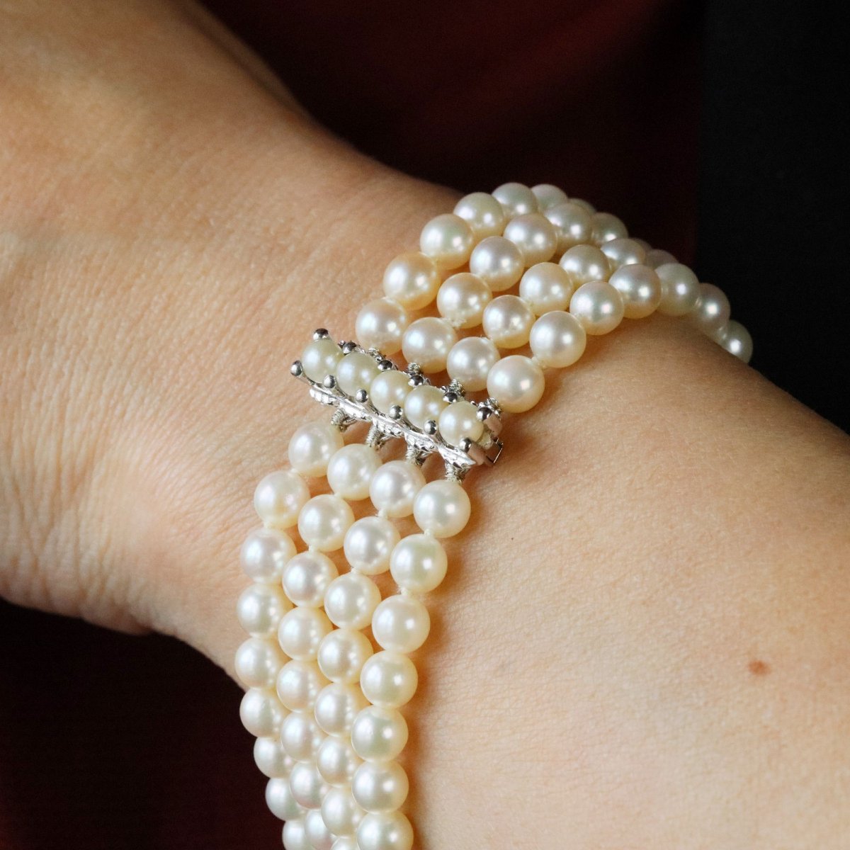 Bracelet 4 rangs perles de culture or blanc-photo-2