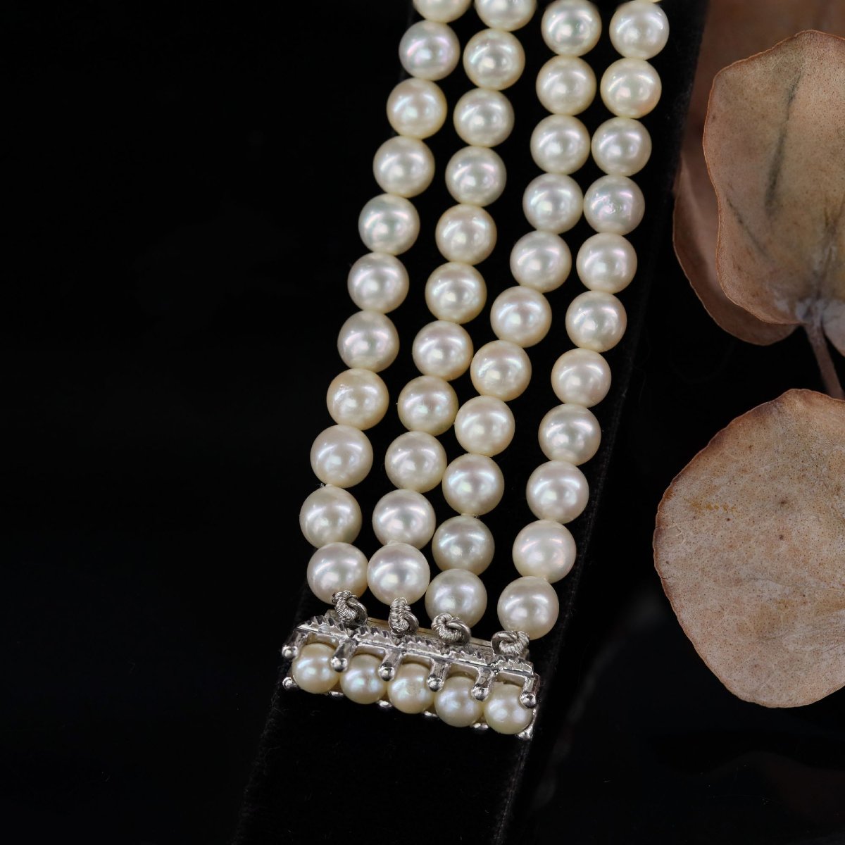 Bracelet 4 rangs perles de culture or blanc-photo-3