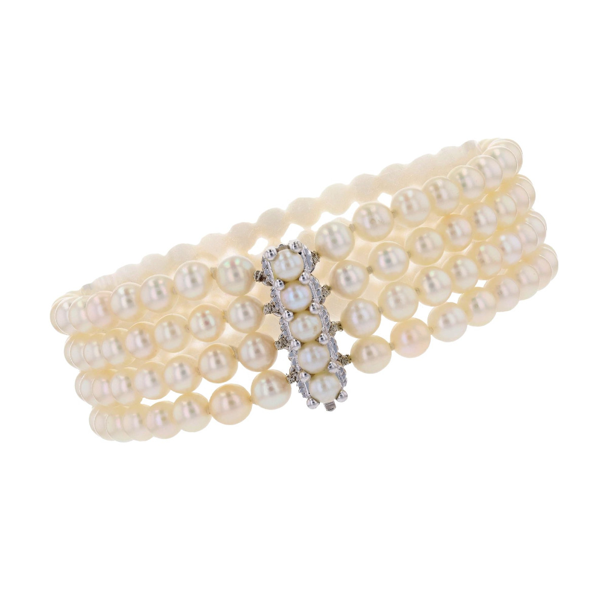 Bracelet 4 rangs perles de culture or blanc